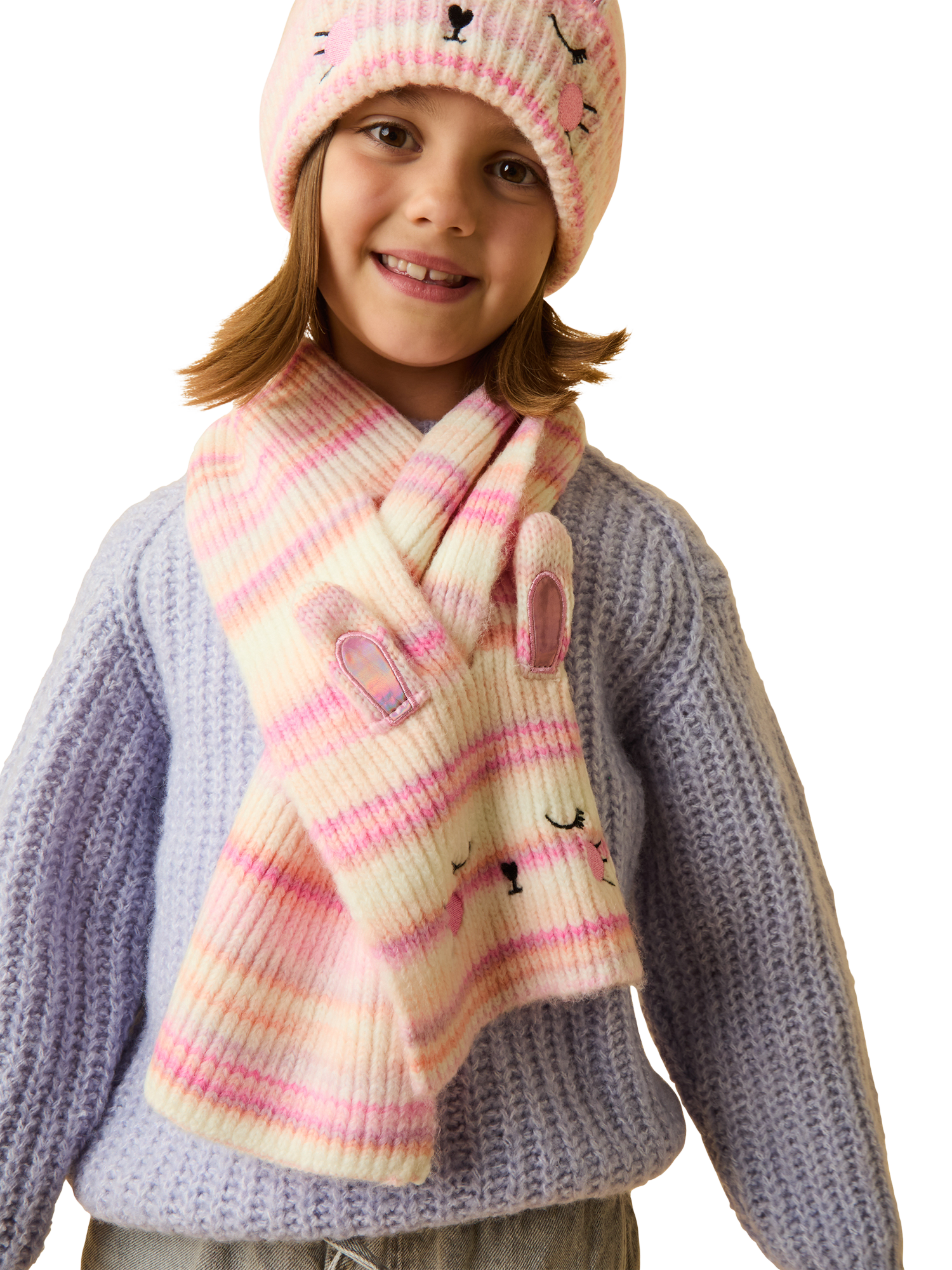 Product image 1 of 3, which shows Angels by Accessorize Kids' Knitted Bunny Scarf, Multi