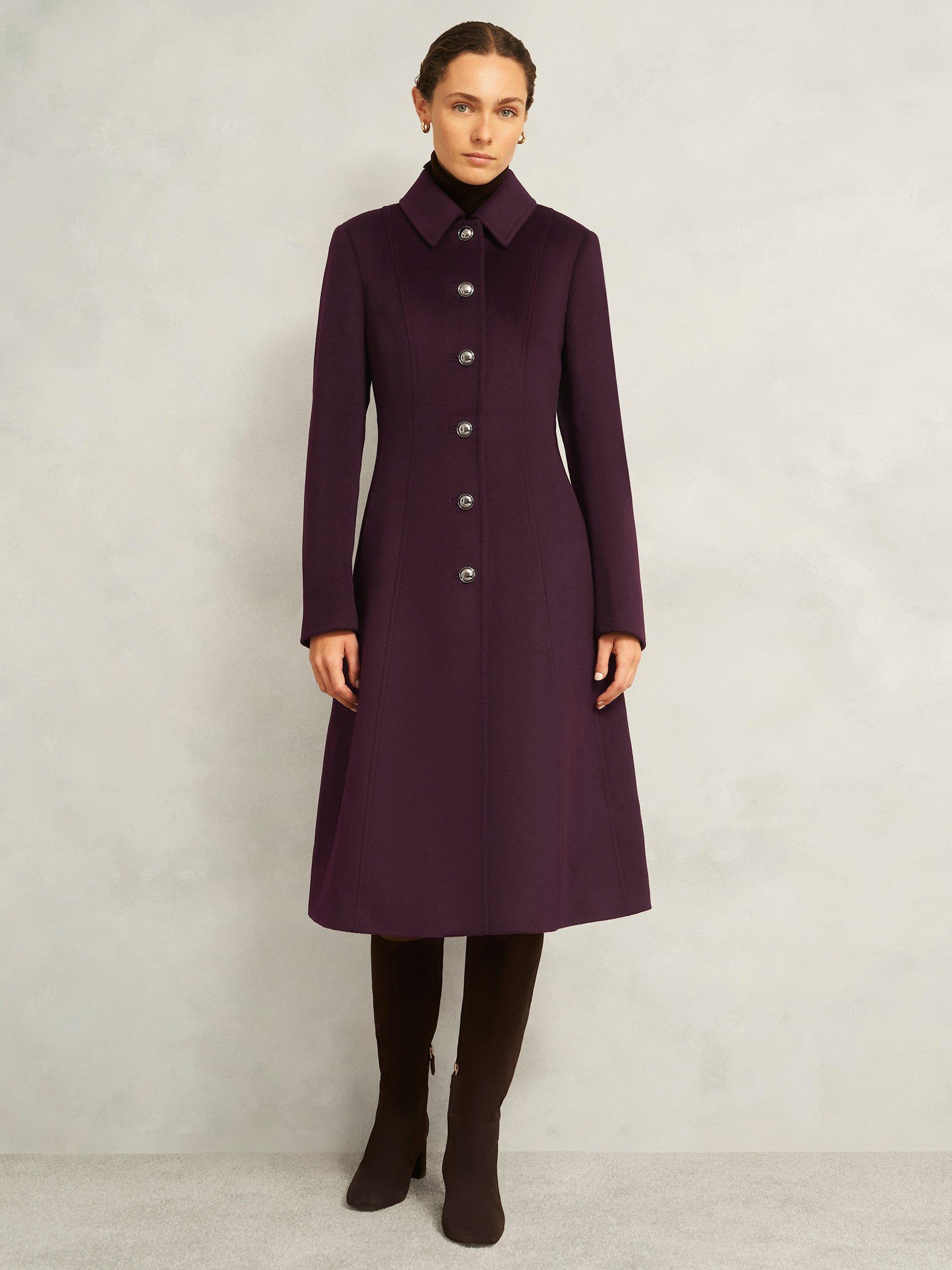 Product image 1 of 5, which shows Hobbs Petite Iona Pure Wool Coat, Malbec Purple, 14