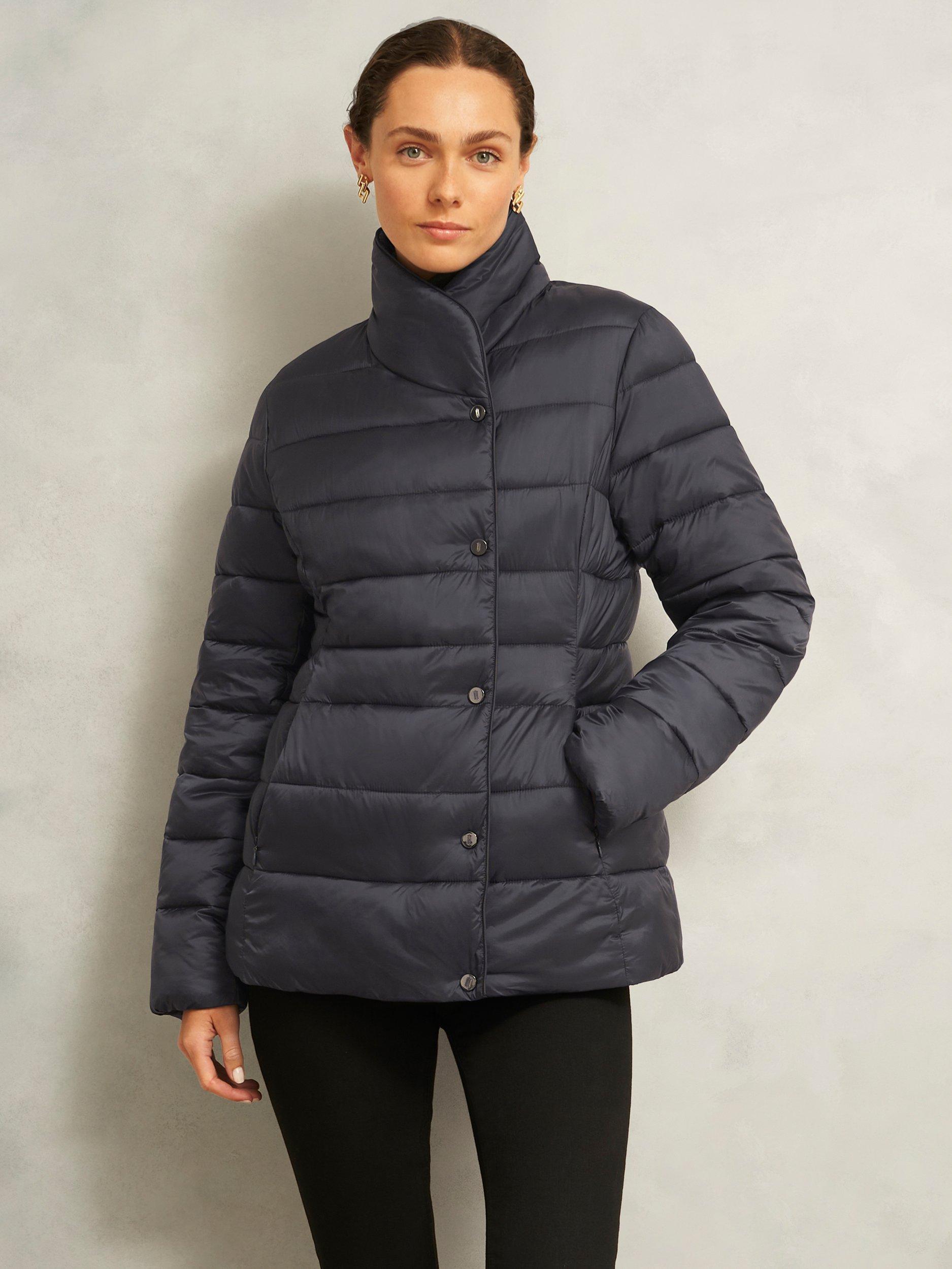 Product image 1 of 7, which shows Hobbs Petite Tana Shower Resistant Puffer Jacket, Charcoal, 6