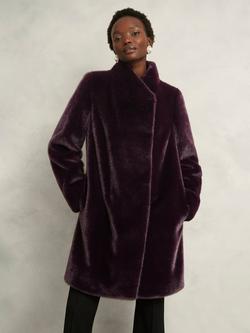 Hobbs Petite Tarini Faux Fur Coat, Wine, Wine
