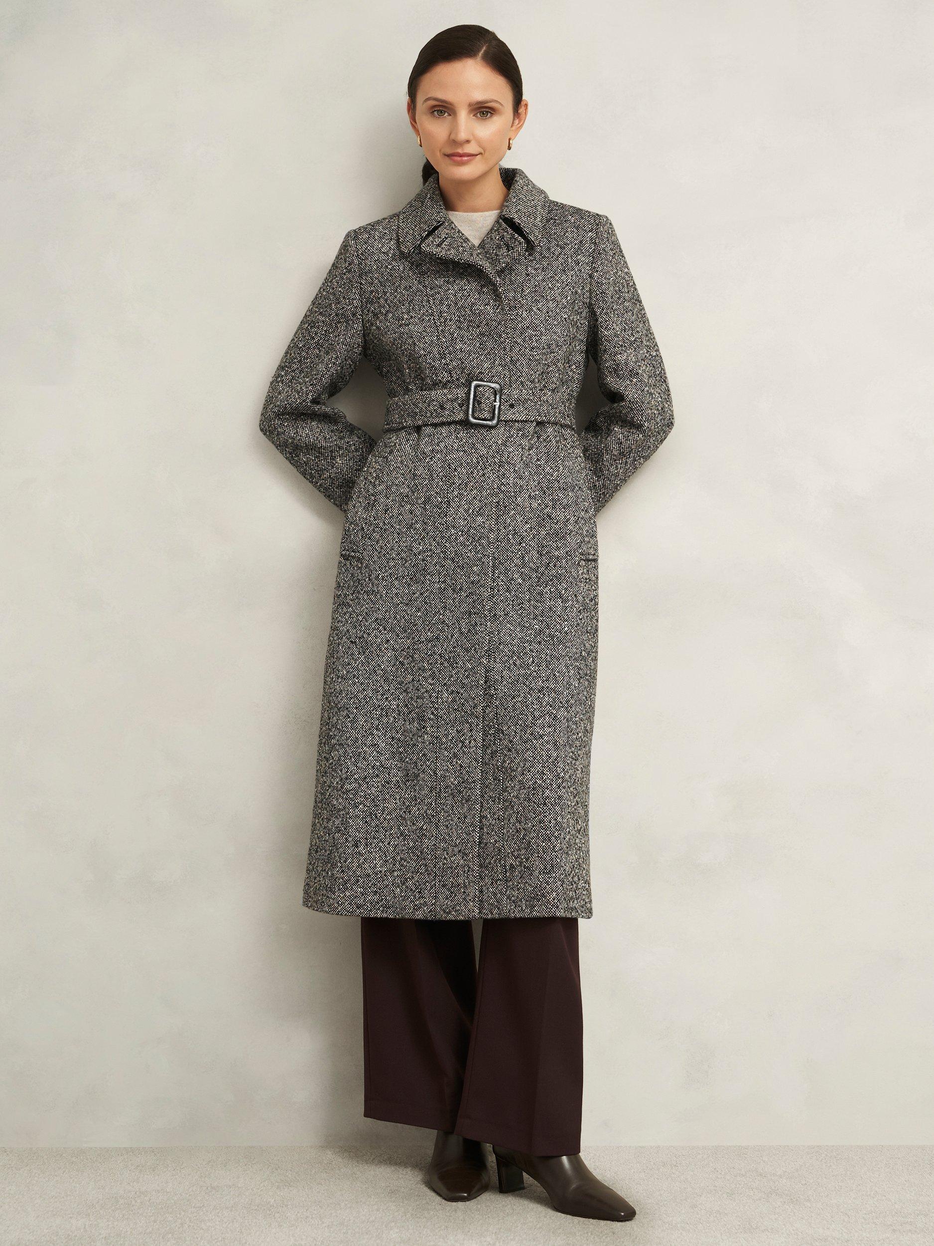 Product image 1 of 7, which shows Hobbs Petite Wendy Wool Rich Coat, Black/Ivory, 10