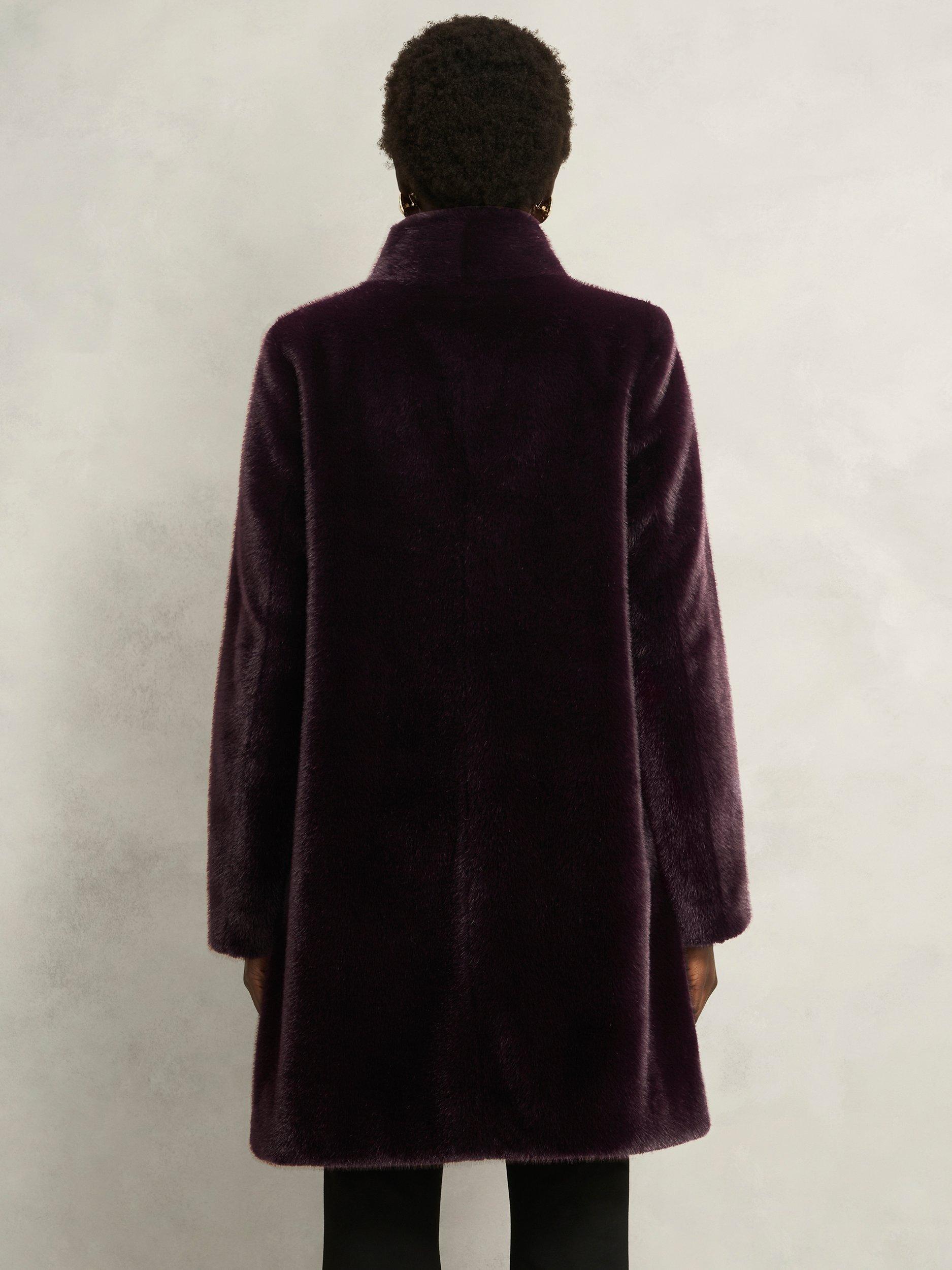 Product image 2 of 6, which shows Hobbs Tarini Faux Fur Coat, Wine, XS