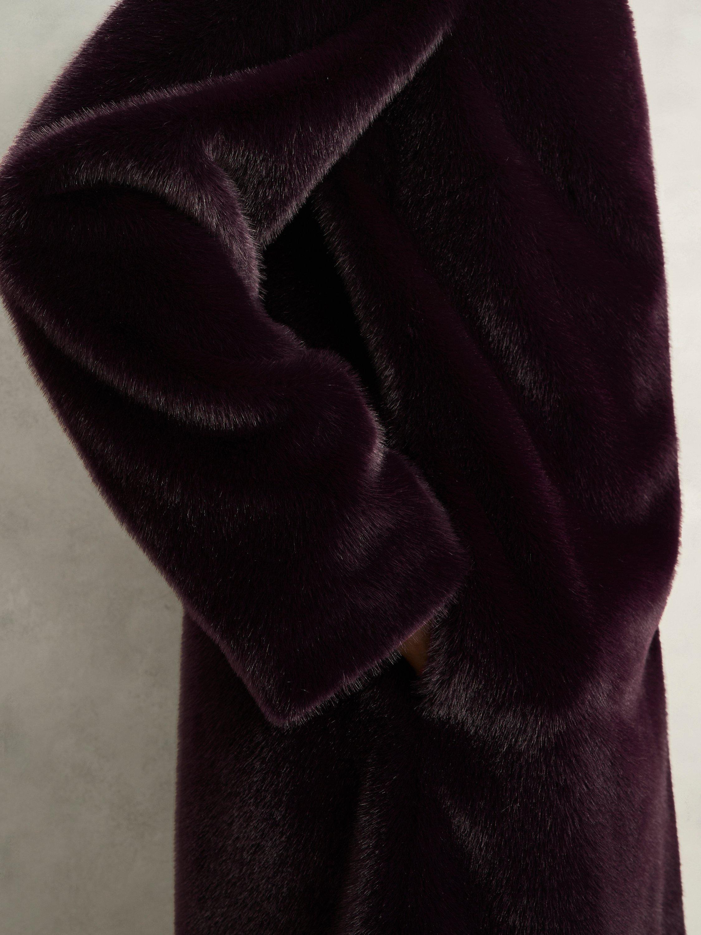 Product image 5 of 6, which shows Hobbs Tarini Faux Fur Coat, Wine, XS