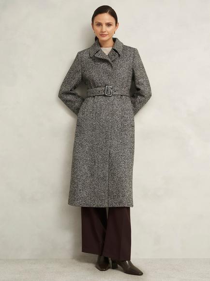 Hobbs Wendy Wool Rich Coat, Black/Ivory, Black/Ivory