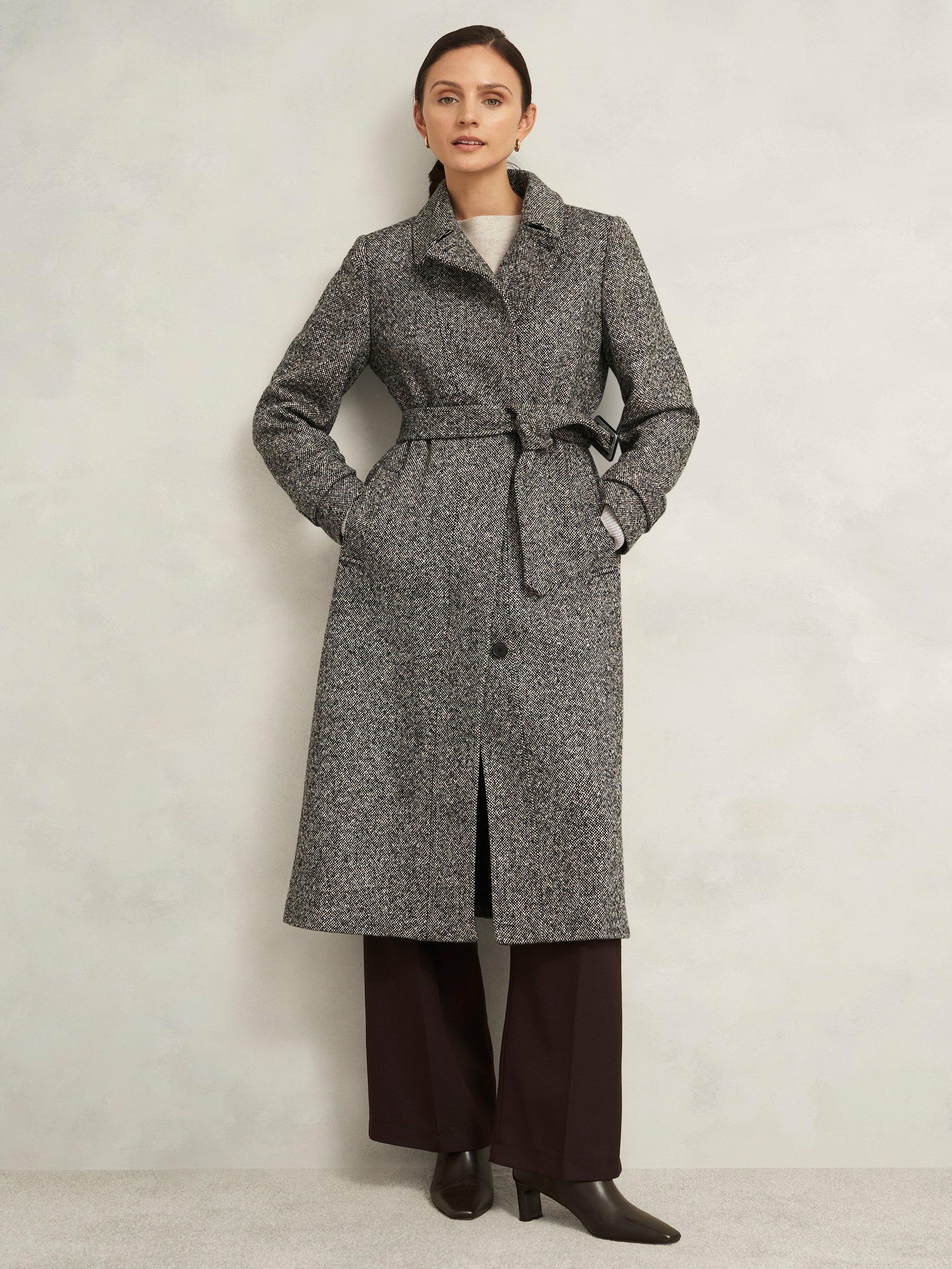 Product image 7 of 7, which shows Hobbs Wendy Wool Rich Coat, Black/Ivory, 10