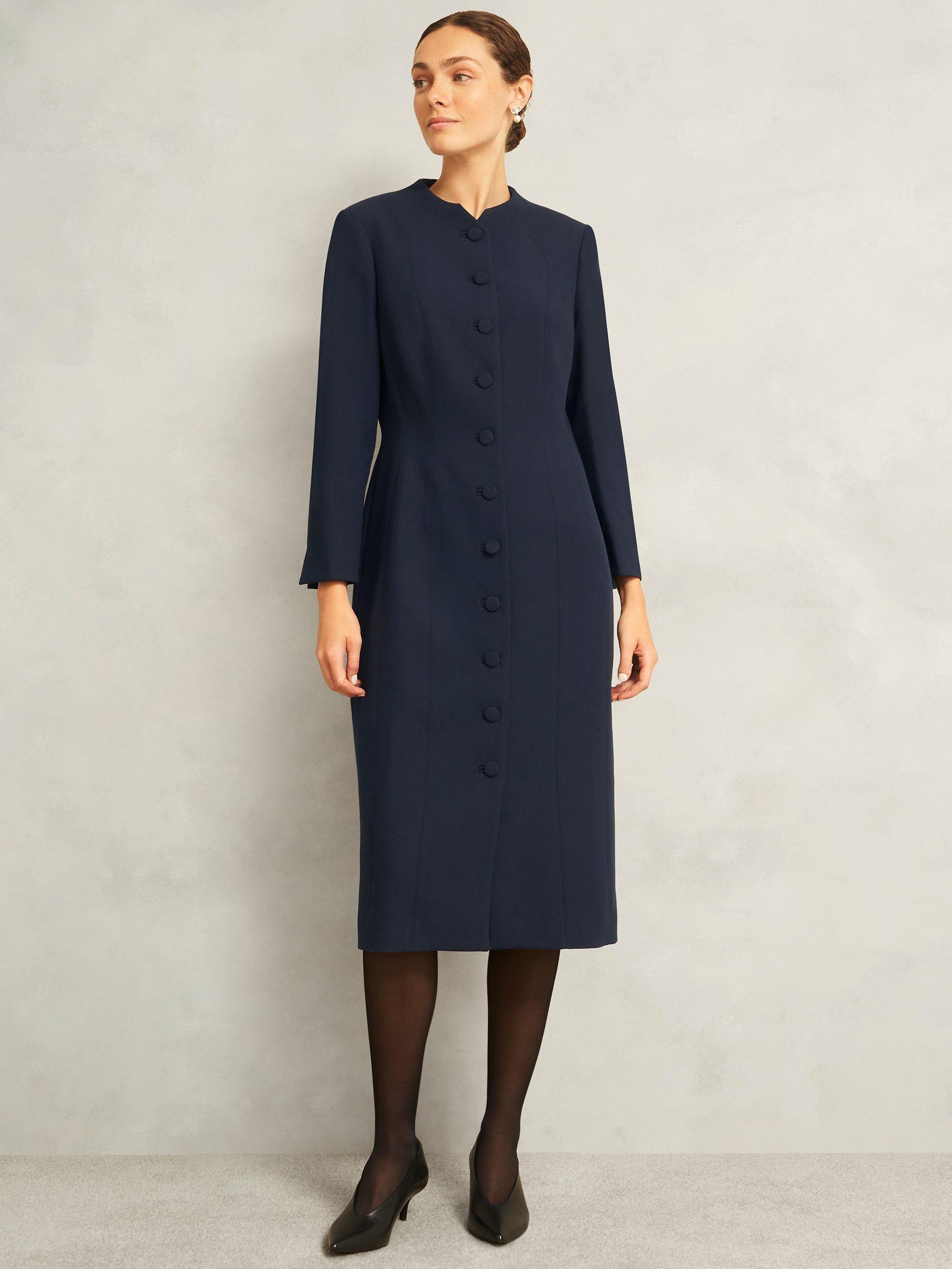 Product image 1 of 6, which shows Hobbs Berkely Long Sleeve Midi Dress, Navy, 10