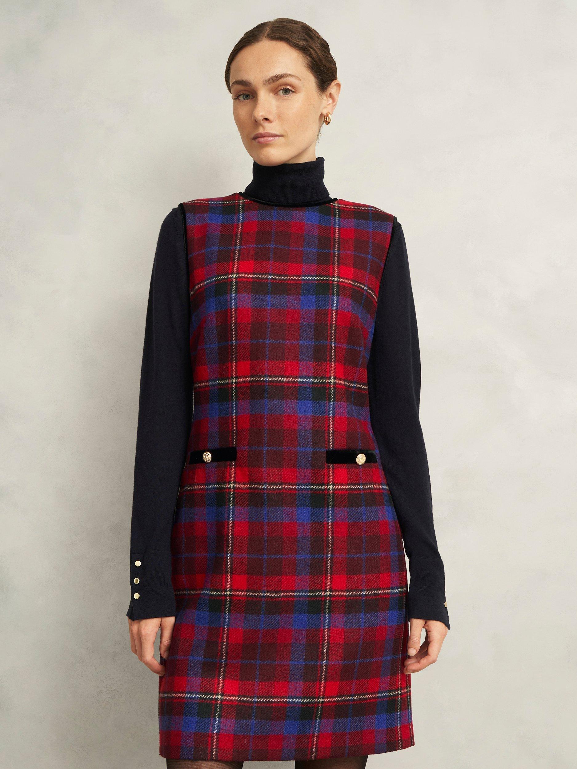 Product image 1 of 7, which shows Hobbs Ingrid Tartan Pure Wool Dress, Red/Multi, 6