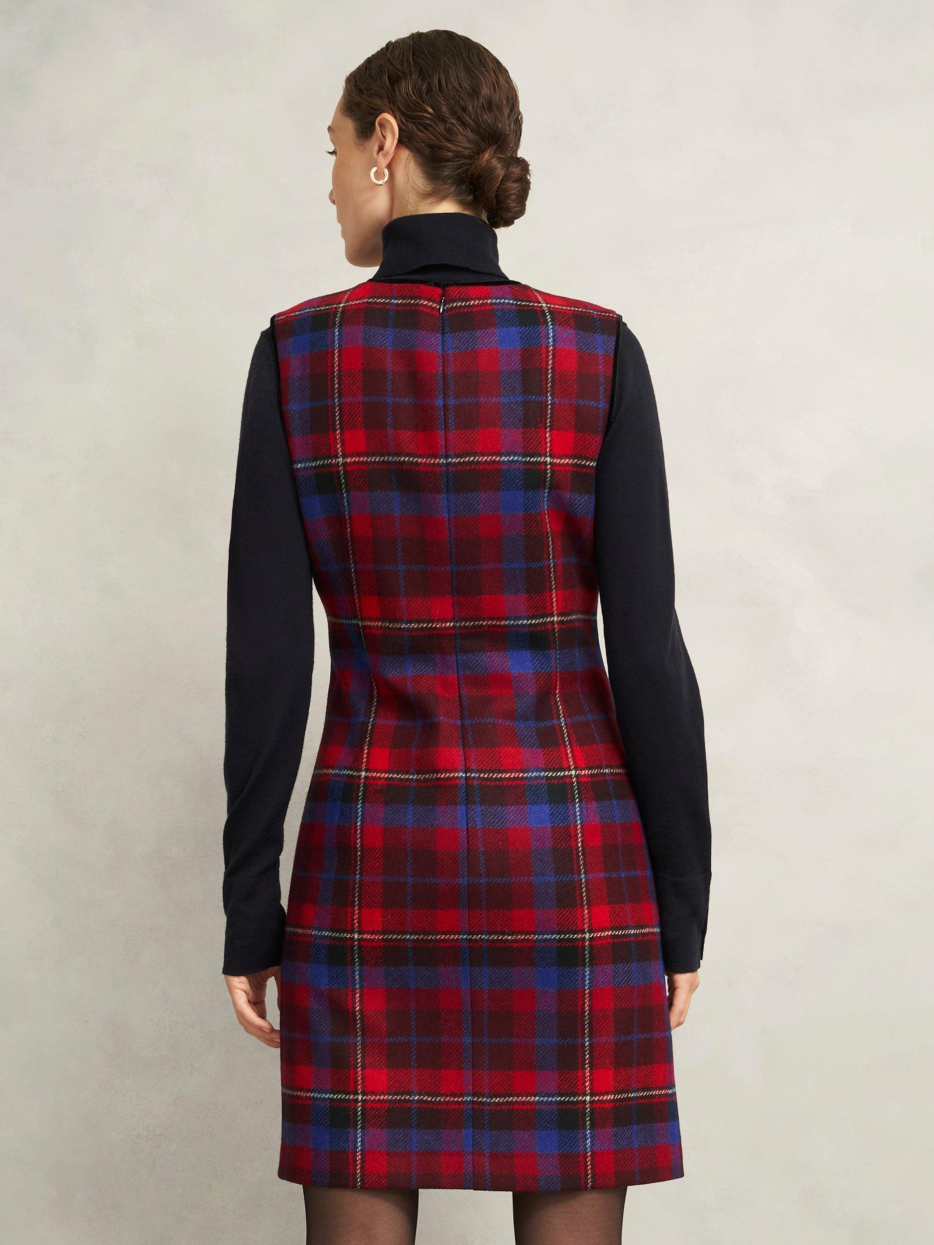 Product image 2 of 7, which shows Hobbs Ingrid Tartan Pure Wool Dress, Red/Multi, 6