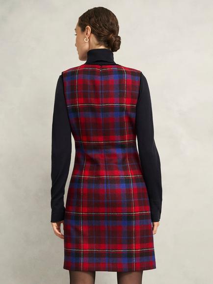 Hobbs Ingrid Tartan Pure Wool Dress, Red/Multi - view 2, Red/Multi