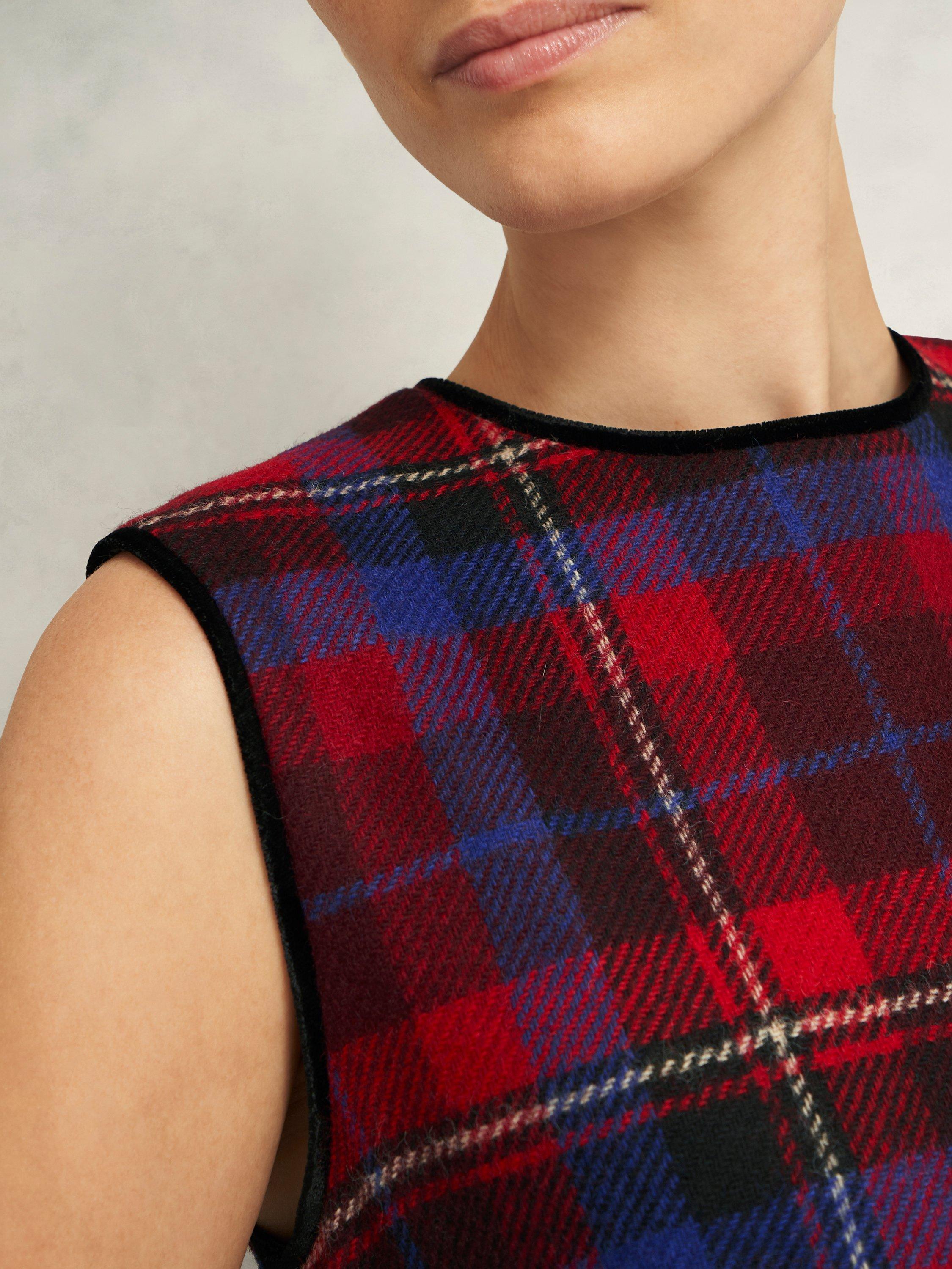 Product image 3 of 7, which shows Hobbs Ingrid Tartan Pure Wool Dress, Red/Multi, 6