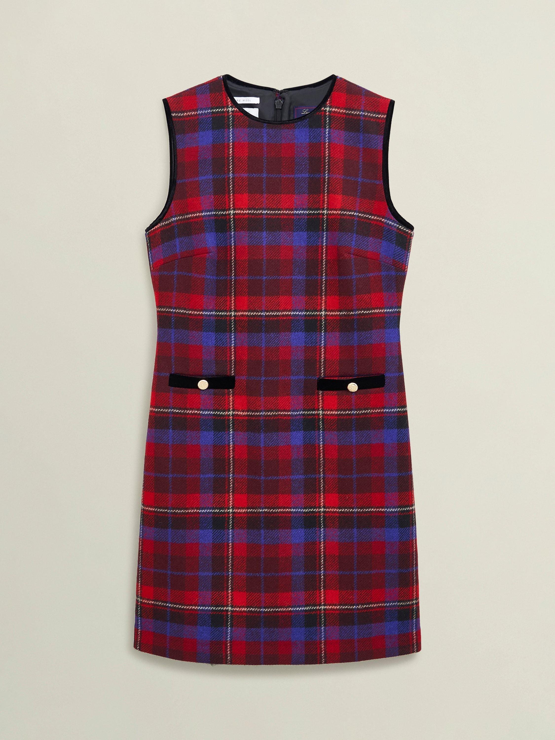 Product image 4 of 7, which shows Hobbs Ingrid Tartan Pure Wool Dress, Red/Multi, 6