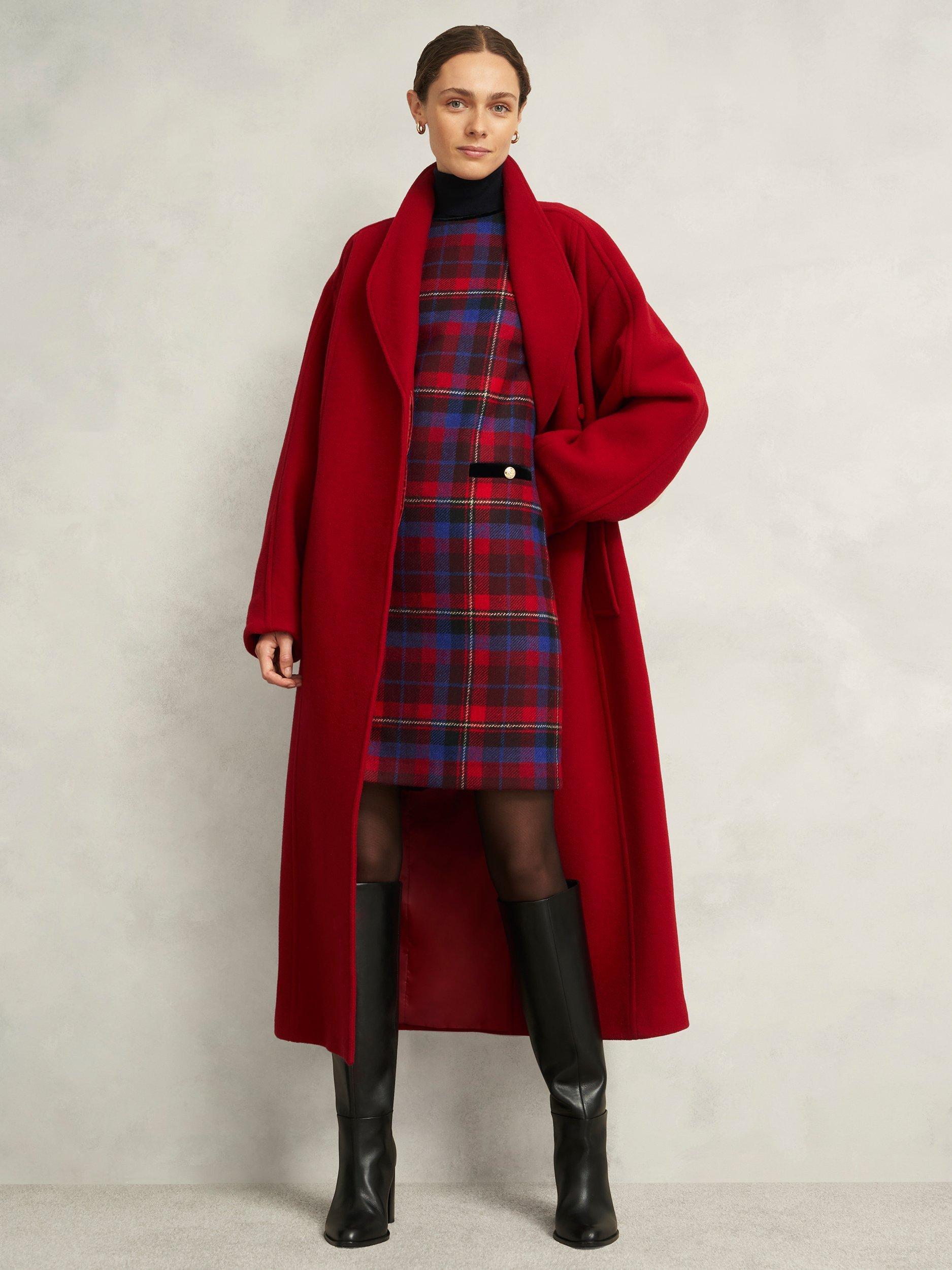 Product image 6 of 7, which shows Hobbs Ingrid Tartan Pure Wool Dress, Red/Multi, 6