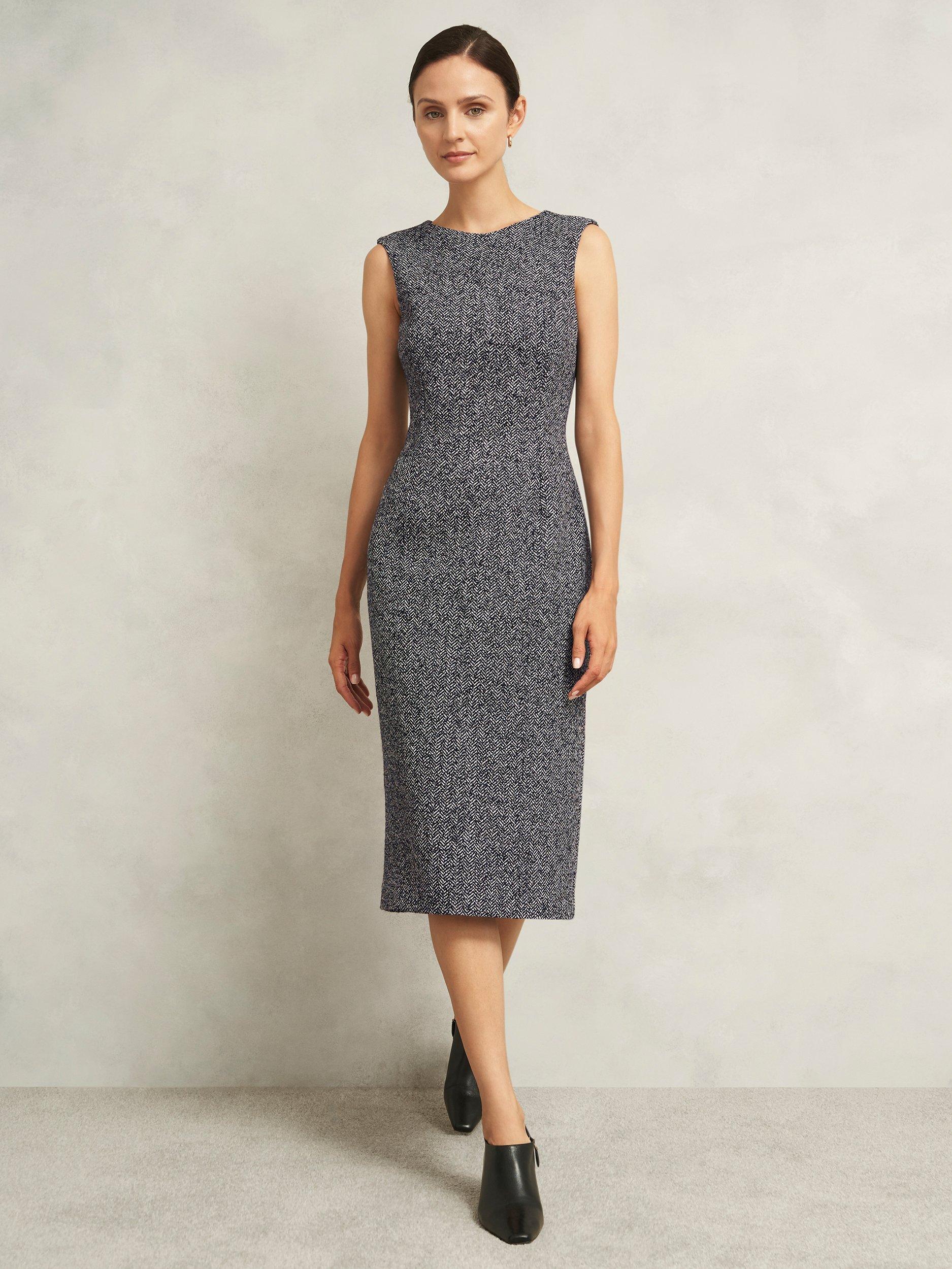 Product image 1 of 5, which shows Hobbs Marlyn Wool Blend Dress, Black/White, 10