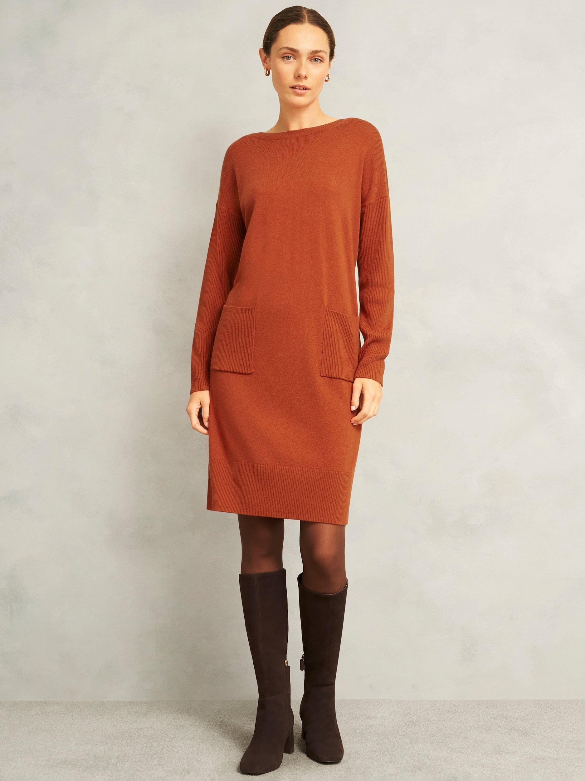 Product image 1 of 4, which shows Hobbs Petite Devora Wool Blend Jumper Dress, Sienna Orange, L