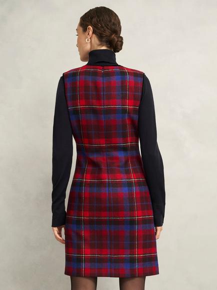 Hobbs Petite Ingrid Tartan Pure Wool Dress, Red/Multi - view 2, Red/Multi