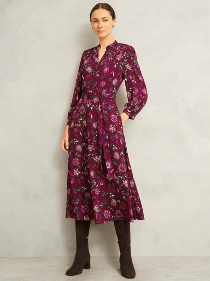 Hobbs Petite Sofia Floral Midi Dress, Red/Multi, Red/Multi