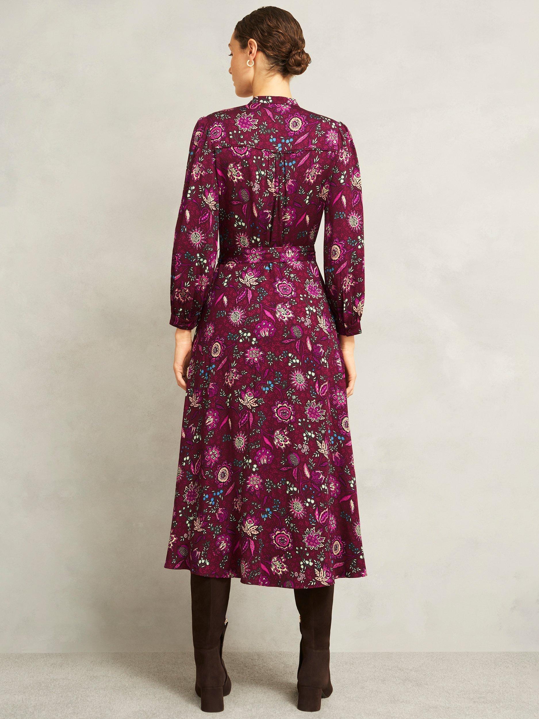 Product image 2 of 6, which shows Hobbs Petite Sofia Floral Midi Dress, Red/Multi, 8