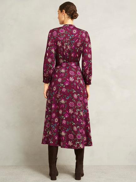 Hobbs Petite Sofia Floral Midi Dress, Red/Multi - view 2, Red/Multi