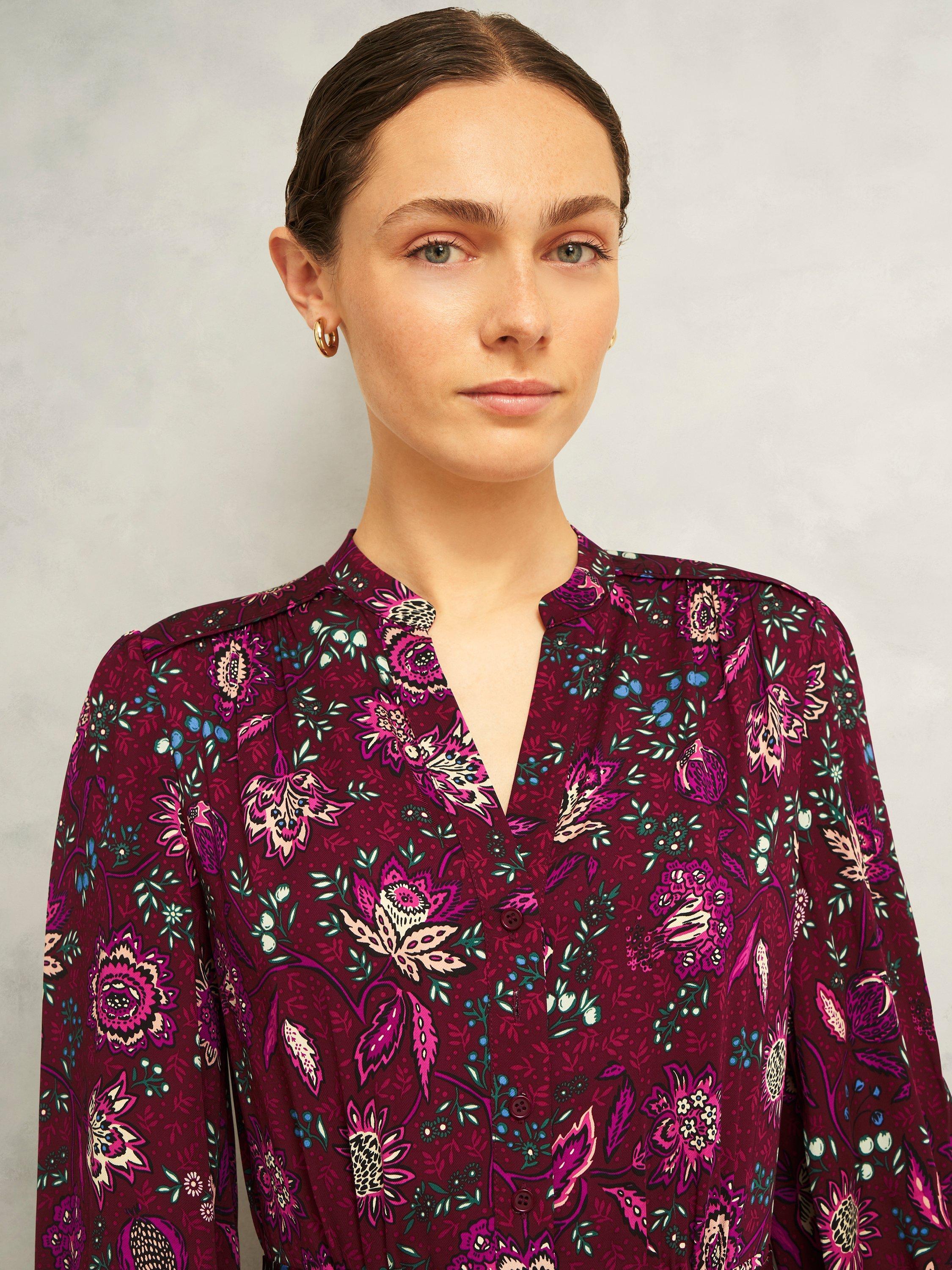 Product image 3 of 6, which shows Hobbs Petite Sofia Floral Midi Dress, Red/Multi, 8