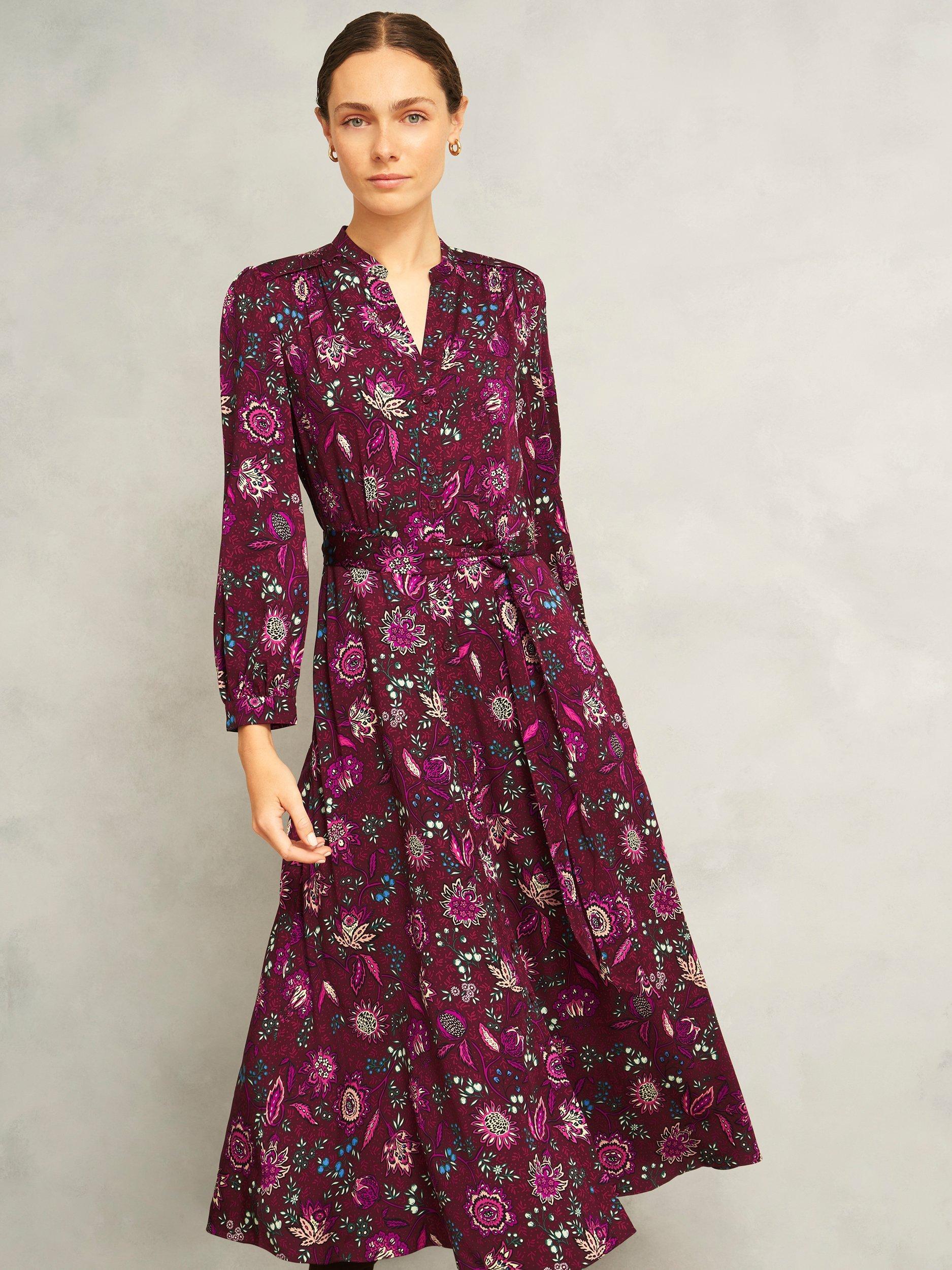 Product image 5 of 6, which shows Hobbs Petite Sofia Floral Midi Dress, Red/Multi, 8