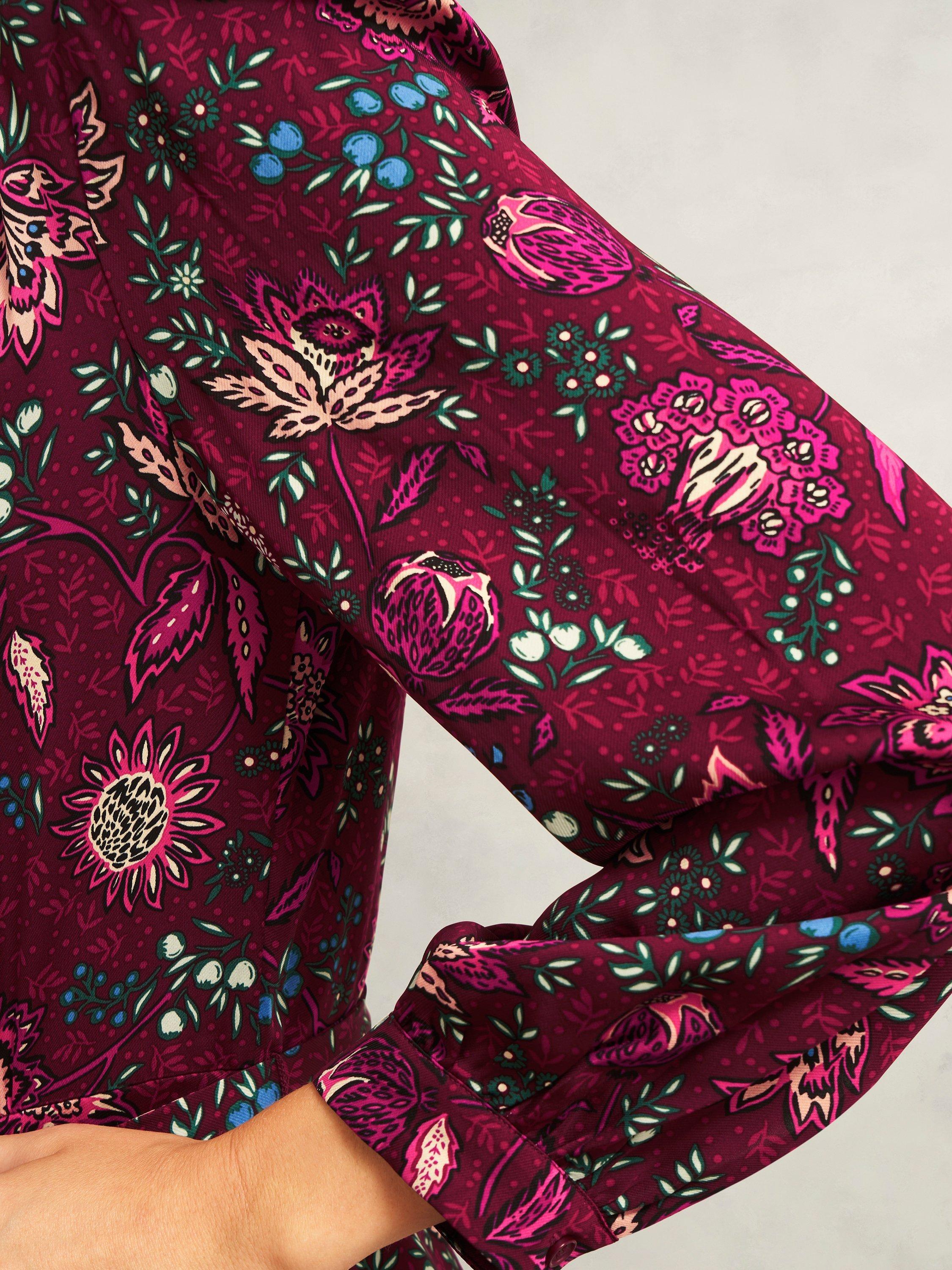 Product image 6 of 6, which shows Hobbs Petite Sofia Floral Midi Dress, Red/Multi, 8