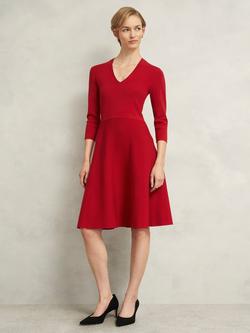 Hobbs Petite Scarlett Fit and flare Knitted Dress, Pomegranate Red, Pomegranate Red