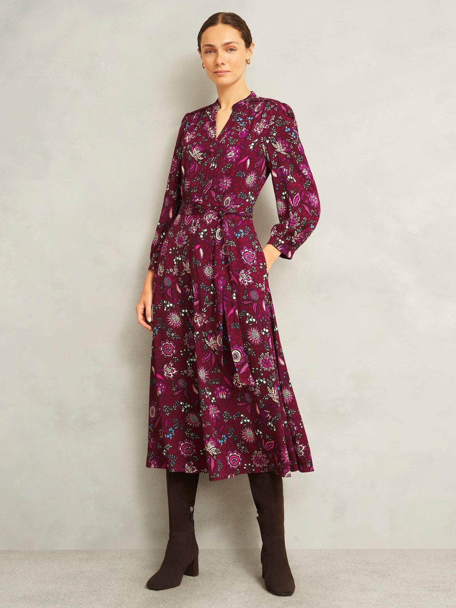Product image 1 of 6, which shows Hobbs Sofia Floral Midi Dress, Red/Multi, 10