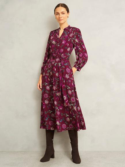Hobbs Sofia Floral Midi Dress, Red/Multi, Red/Multi