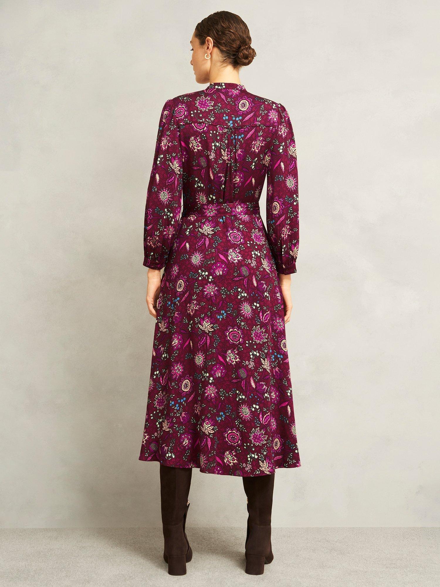 Product image 2 of 6, which shows Hobbs Sofia Floral Midi Dress, Red/Multi, 10