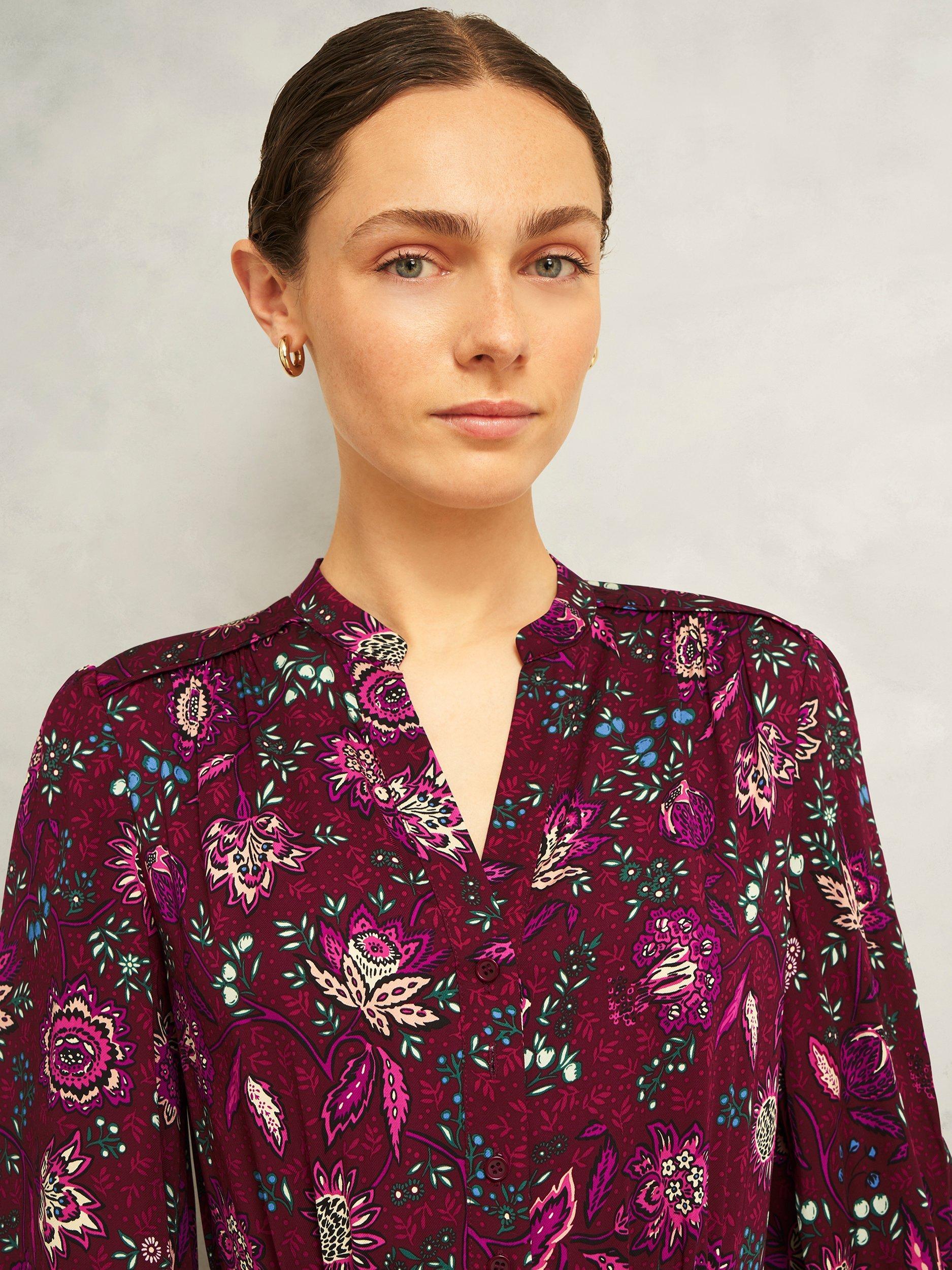 Product image 3 of 6, which shows Hobbs Sofia Floral Midi Dress, Red/Multi, 10