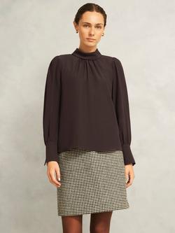 Hobbs Debby Pure Silk Blouse, Dark Brown, Dark Brown
