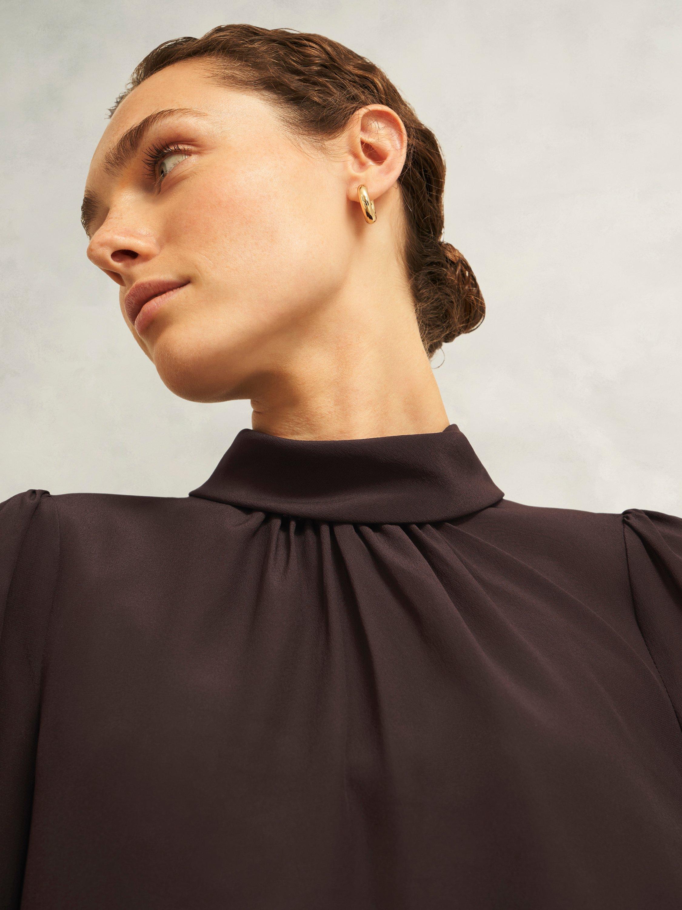 Product image 3 of 7, which shows Hobbs Debby Pure Silk Blouse, Dark Brown, 10