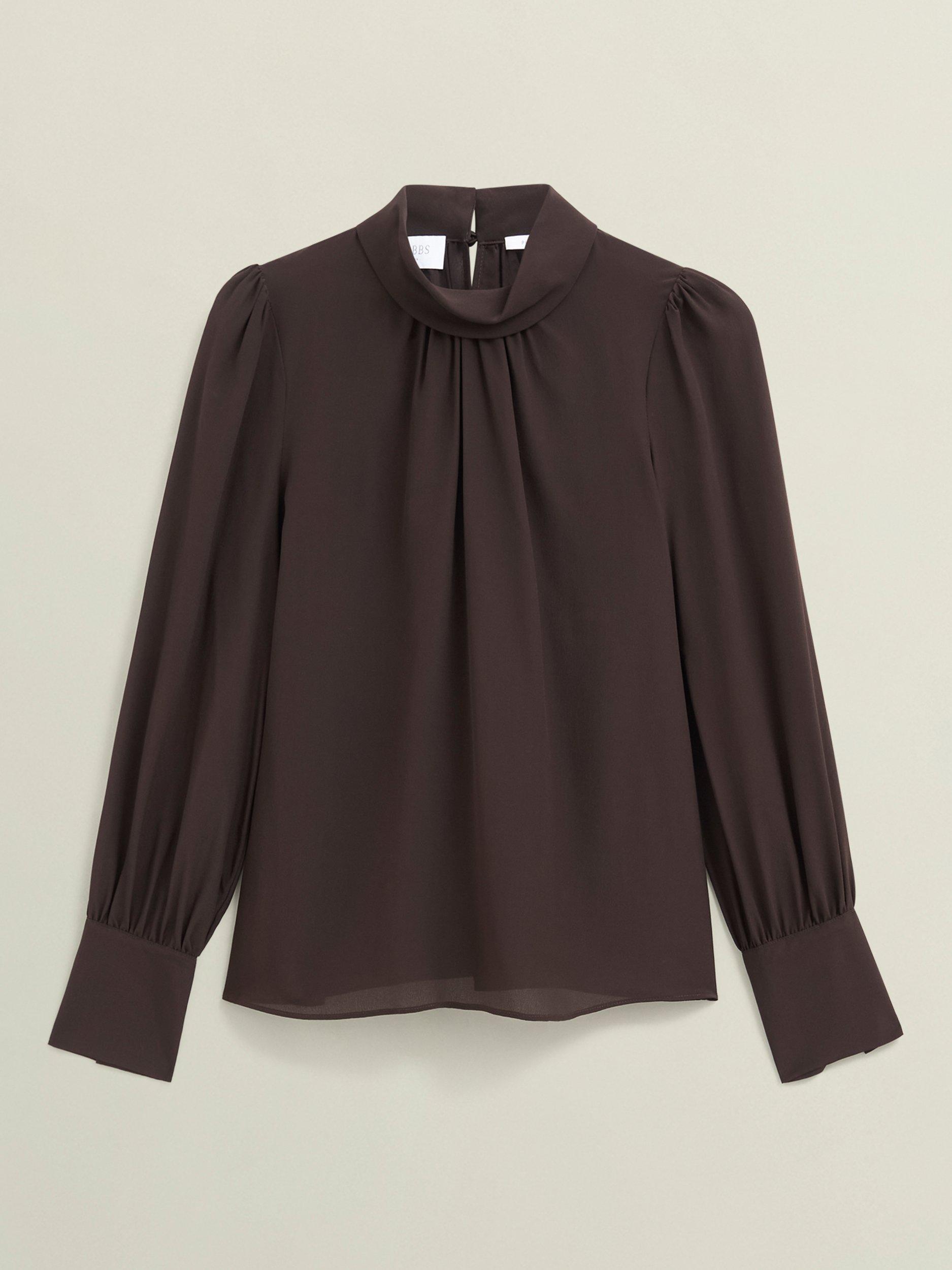 Product image 4 of 7, which shows Hobbs Debby Pure Silk Blouse, Dark Brown, 10