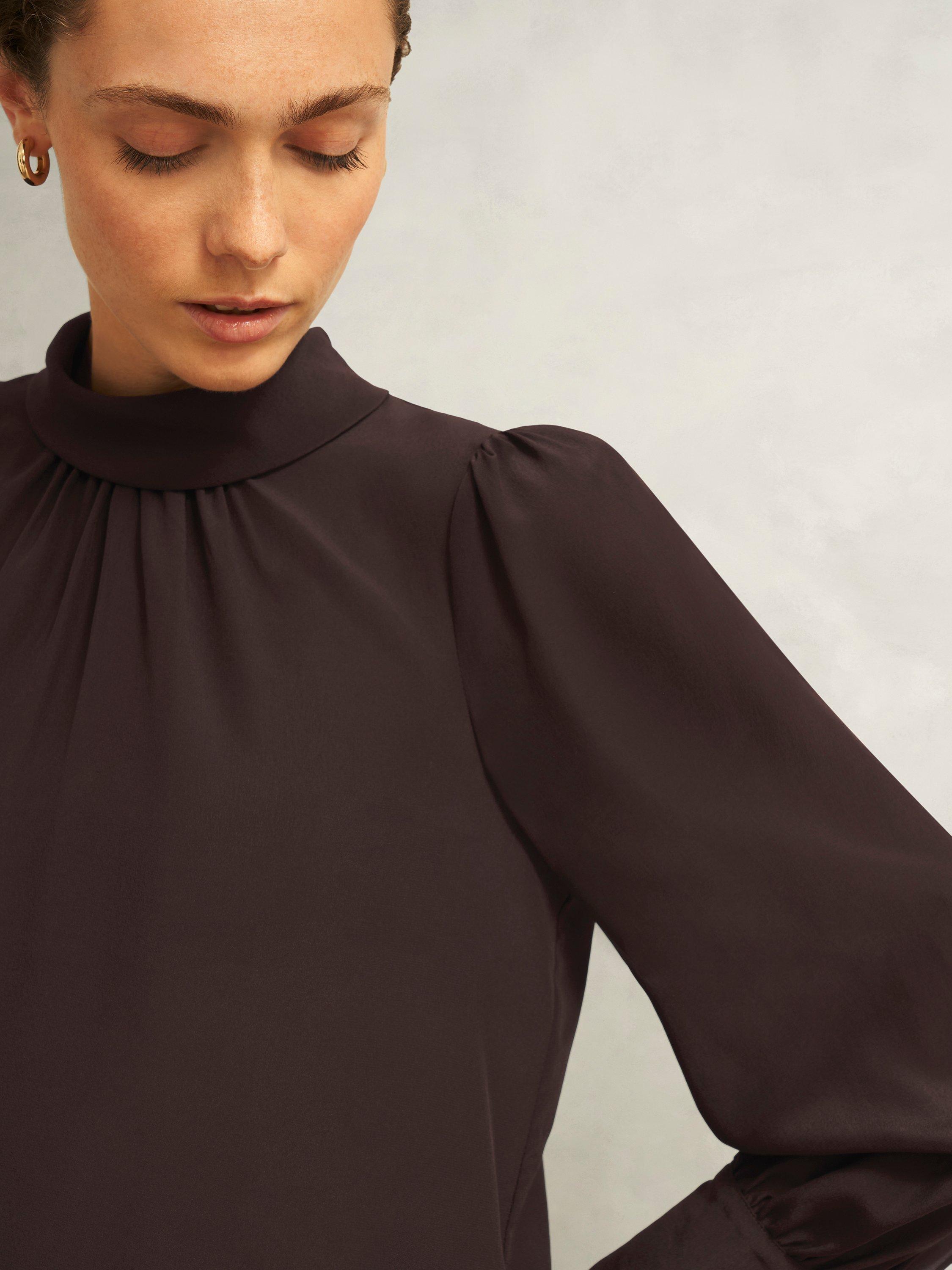 Product image 5 of 7, which shows Hobbs Debby Pure Silk Blouse, Dark Brown, 10