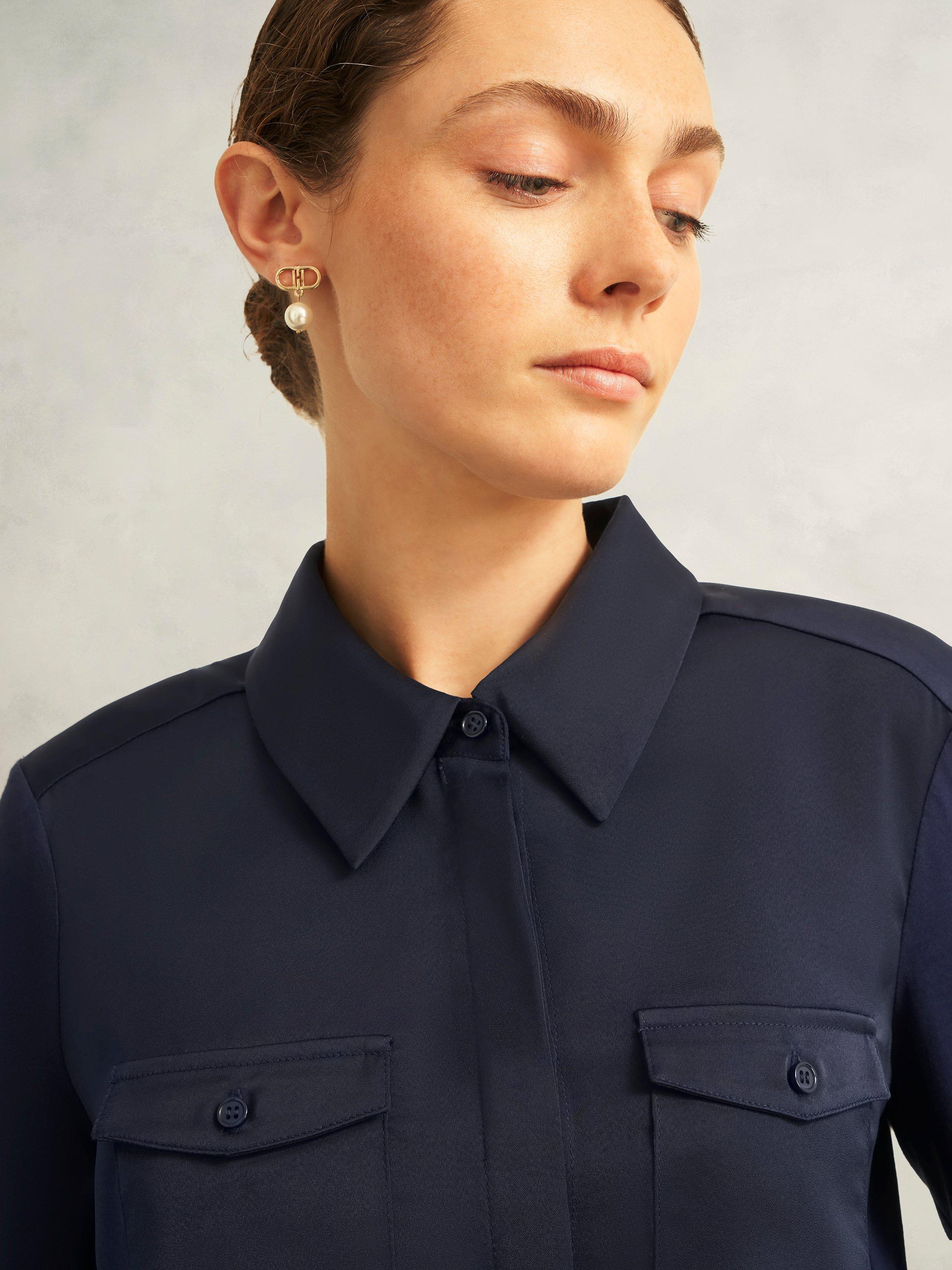 Product image 3 of 6, which shows Hobbs Evianna Long Sleeve Shirt, Navy, L