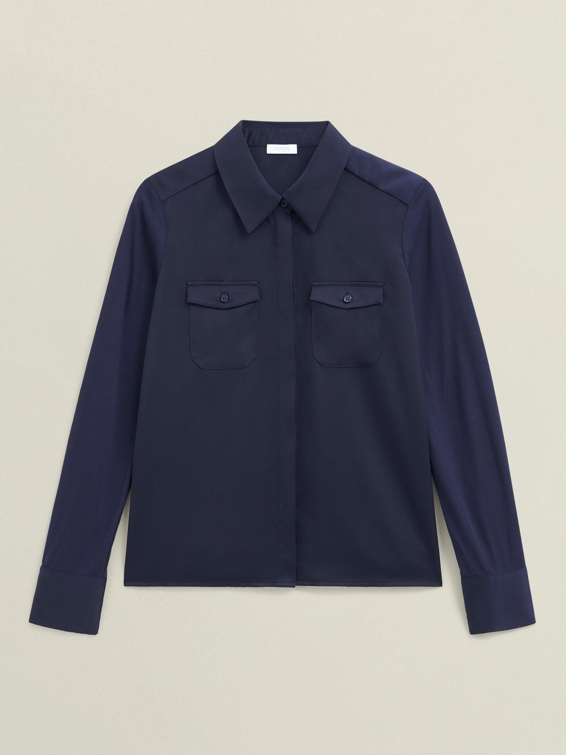 Product image 4 of 6, which shows Hobbs Evianna Long Sleeve Shirt, Navy, L