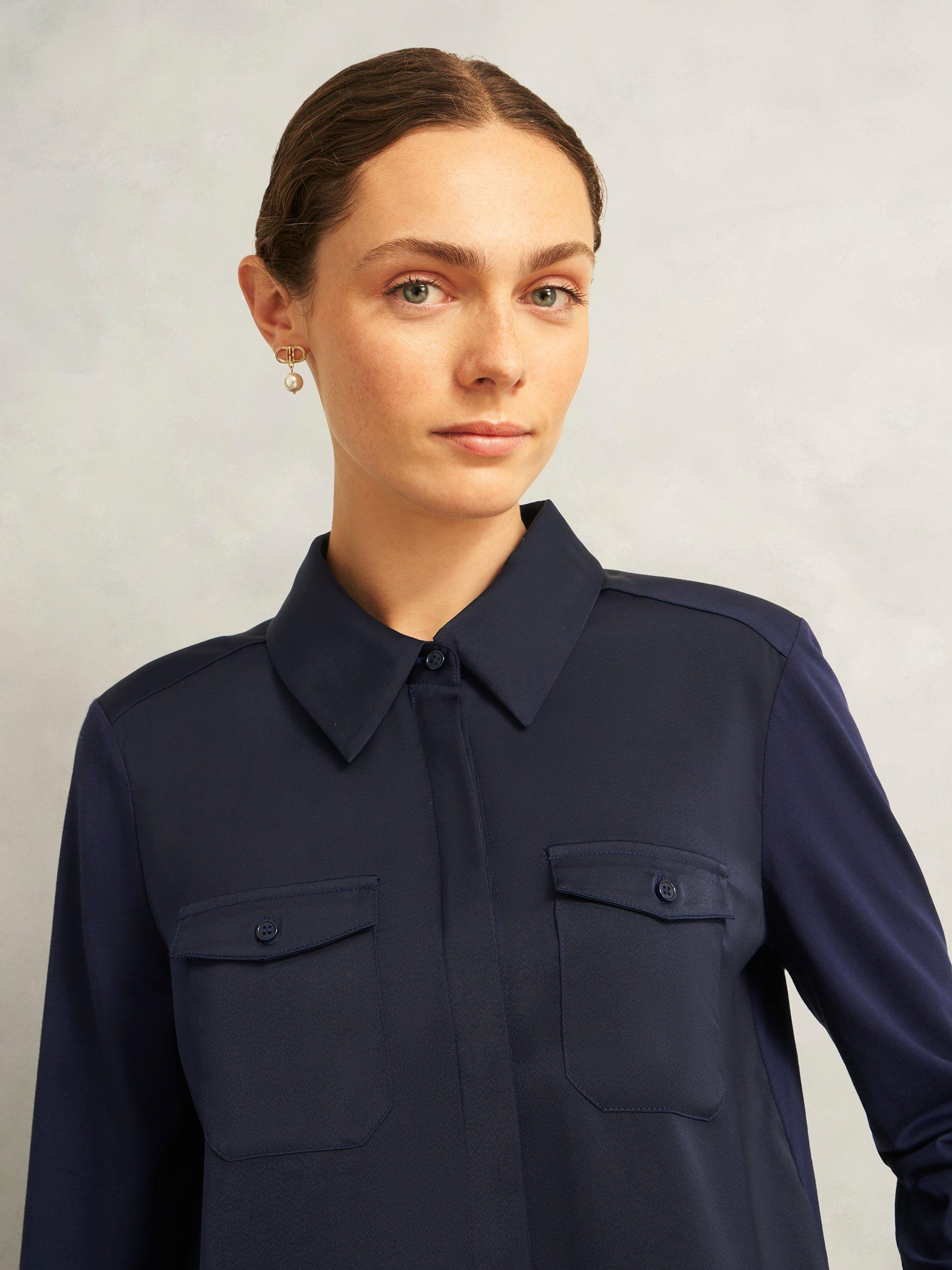 Product image 5 of 6, which shows Hobbs Evianna Long Sleeve Shirt, Navy, L