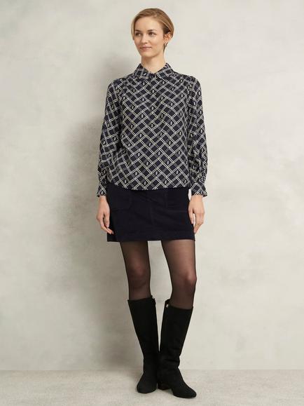 Hobbs Paulina Geometric Top, Navy/Cream, Navy/Cream