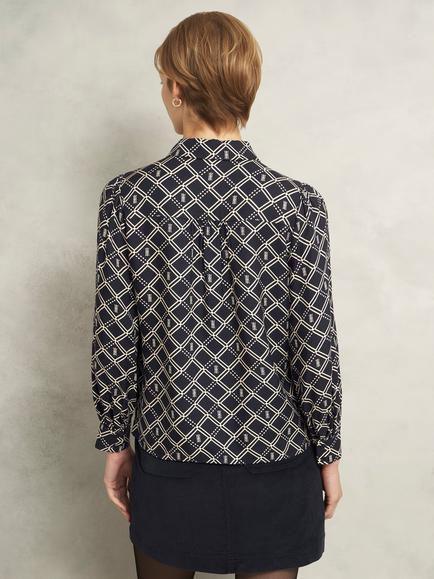 Hobbs Paulina Geometric Top, Navy/Cream - view 2, Navy/Cream