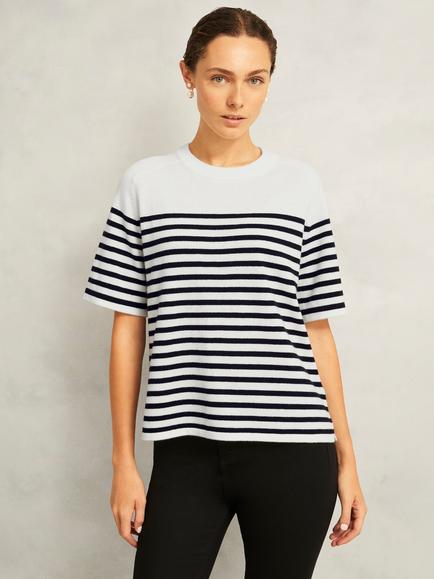 Hobbs Demi Stripe Wool Blend Knit Top, Ivory/Navy, Ivory/Navy