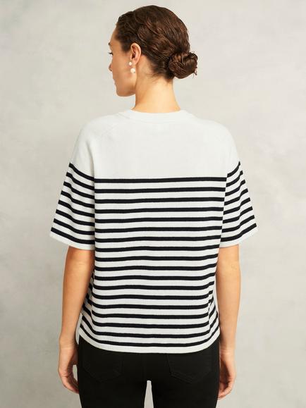Hobbs Demi Stripe Wool Blend Knit Top, Ivory/Navy - view 2, Ivory/Navy