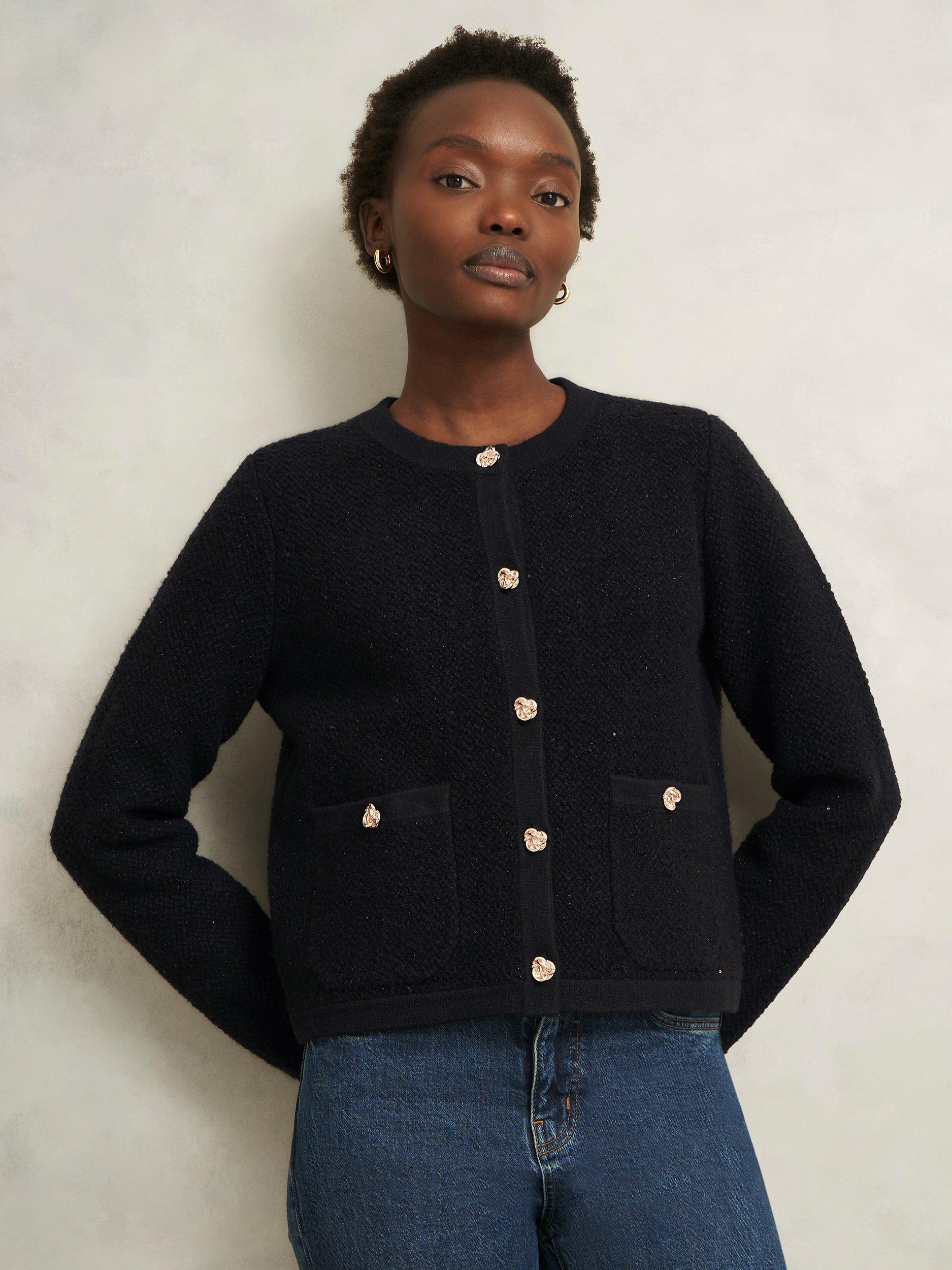 Product image 1 of 5, which shows Hobbs Mindy Sparkle Knitted Jacket, Black, L