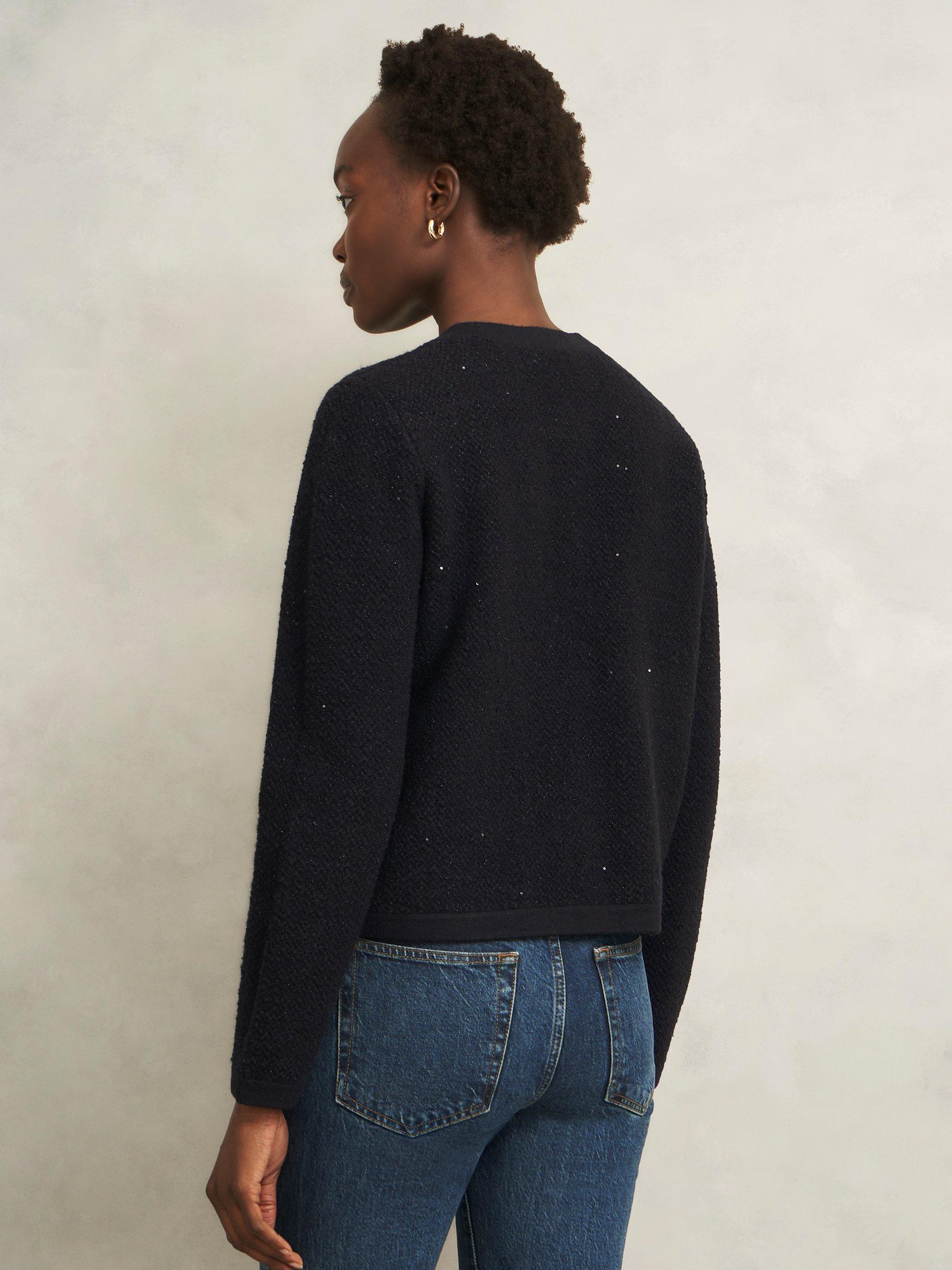Product image 2 of 5, which shows Hobbs Mindy Sparkle Knitted Jacket, Black, L