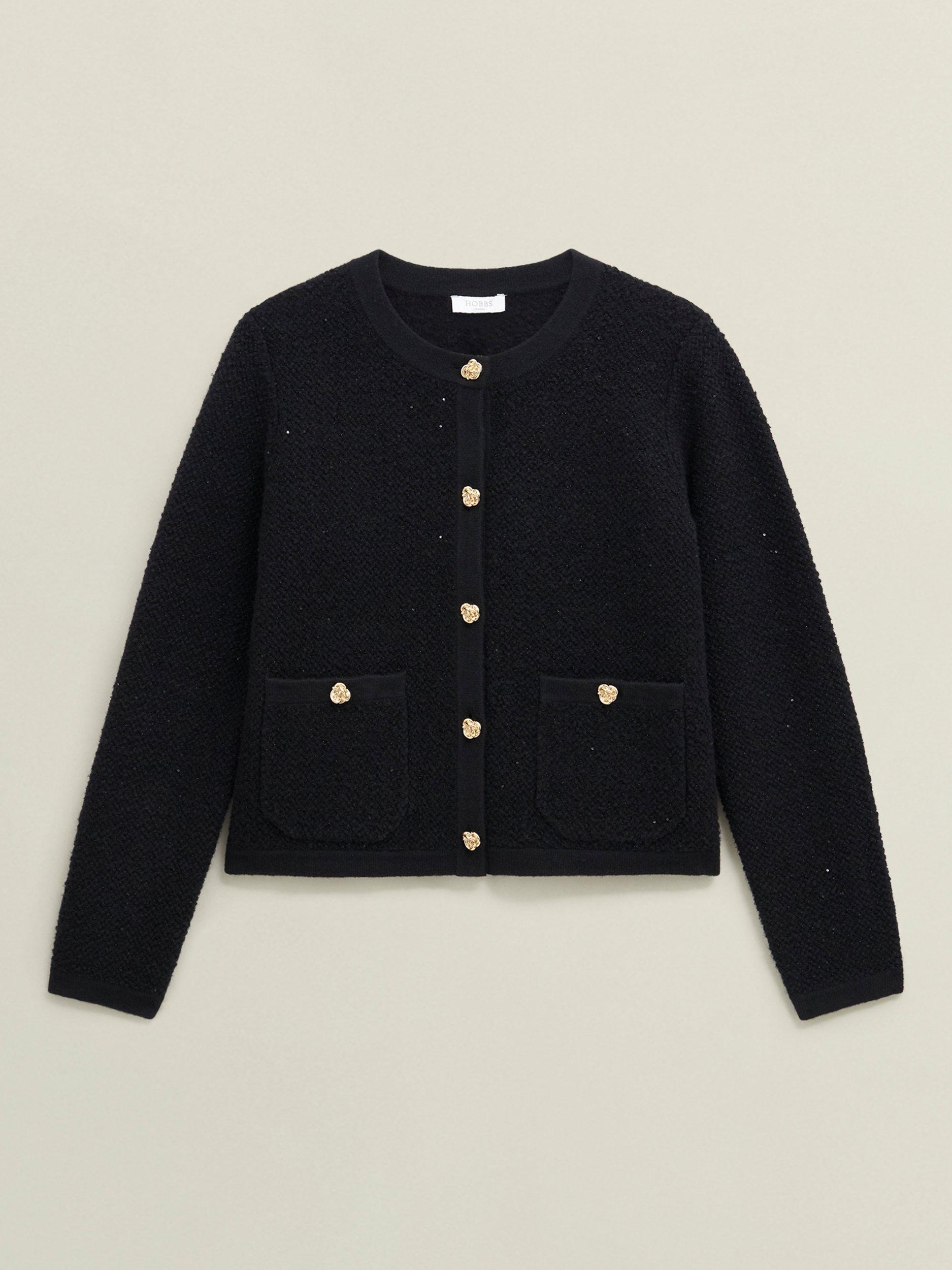 Product image 4 of 5, which shows Hobbs Mindy Sparkle Knitted Jacket, Black, L