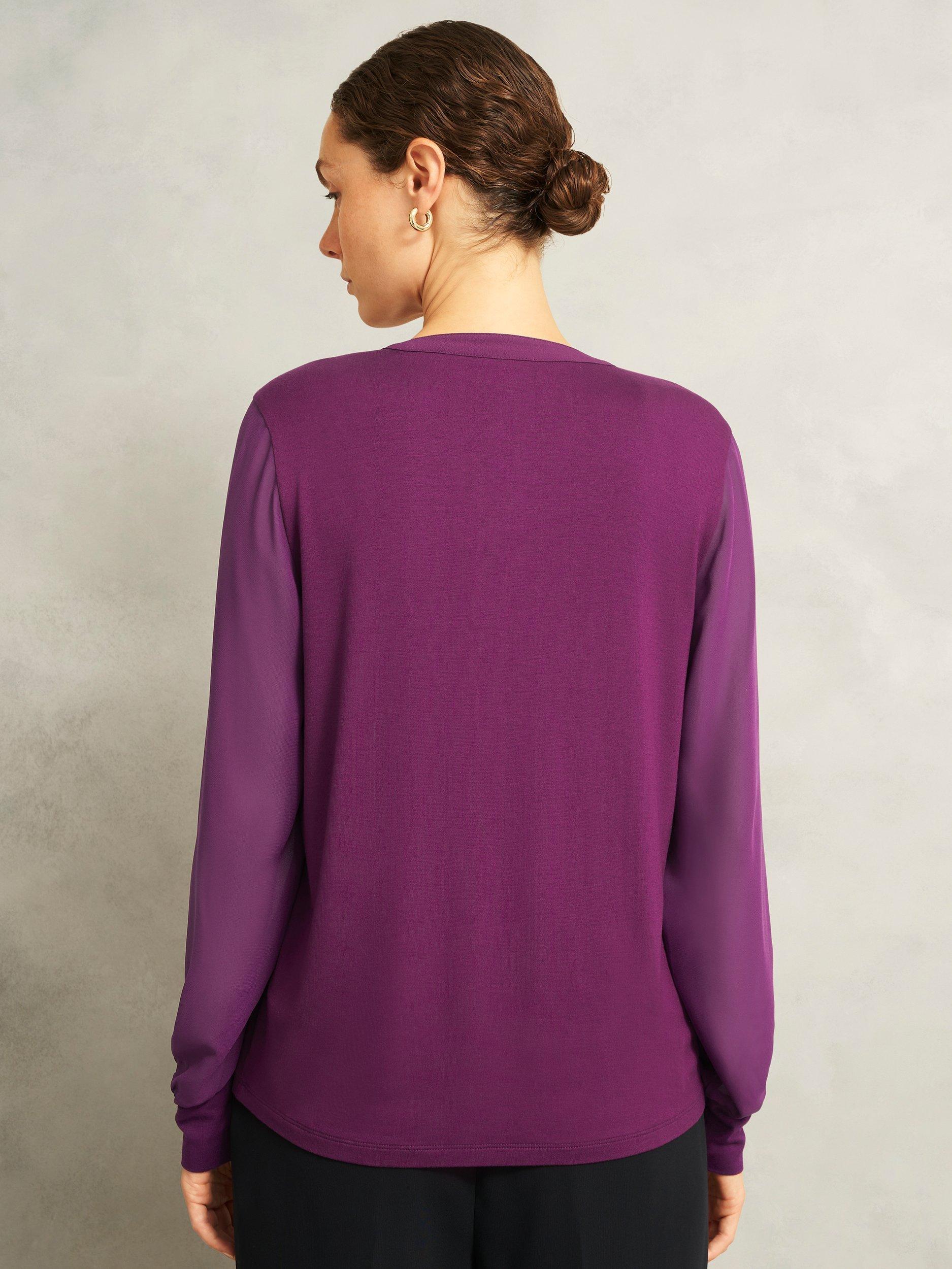 Product image 2 of 5, which shows Hobbs Darcy Pintuck Long Sleeve Top, Purple, S