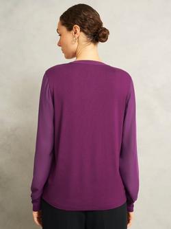 Hobbs Darcy Pintuck Long Sleeve Top, Purple - view 2, Purple
