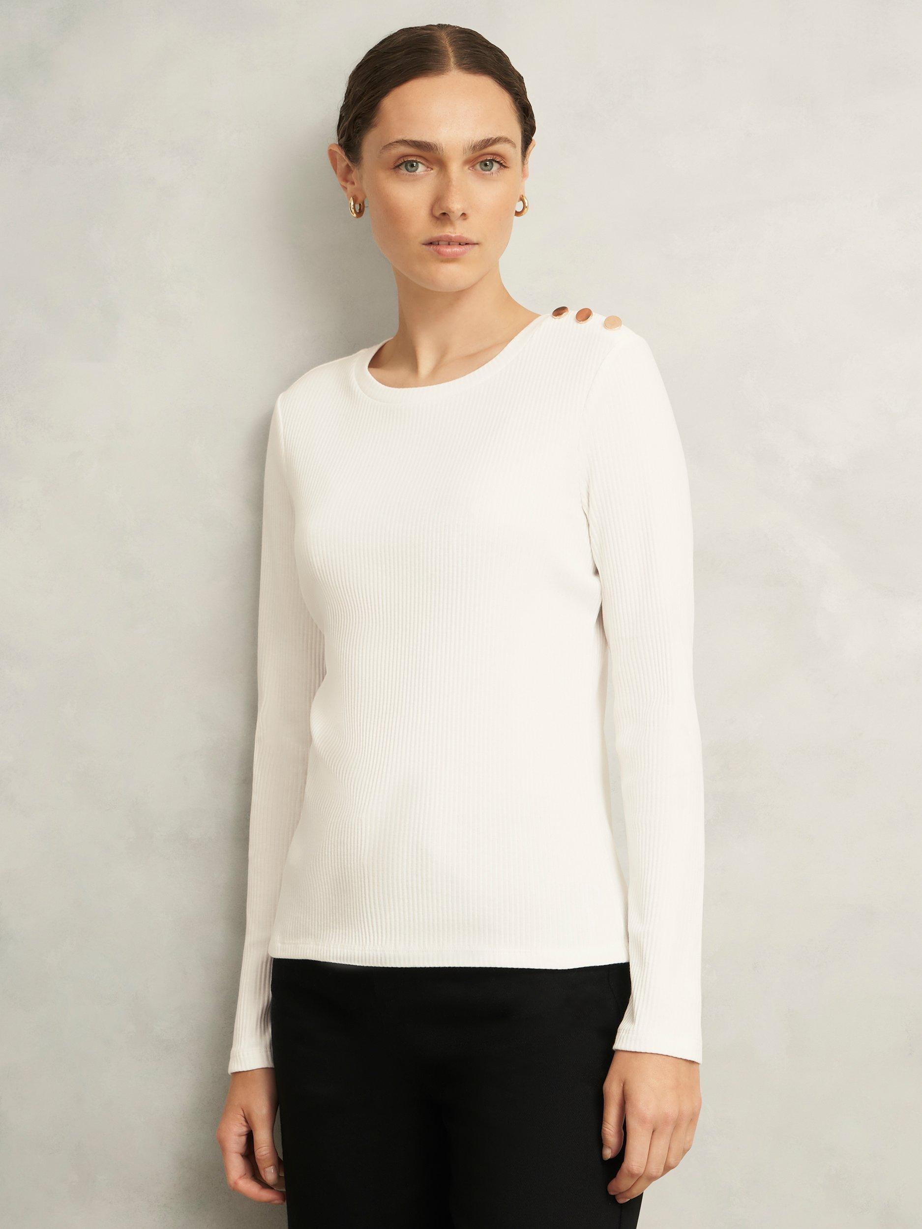 Product image 1 of 5, which shows Hobbs Tamsin Shoulder Detail Top, Ivory, S