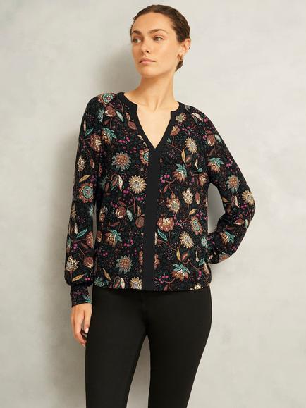 Hobbs Zelia Botanical Long Sleeve Top, Black/Multi, Black/Multi