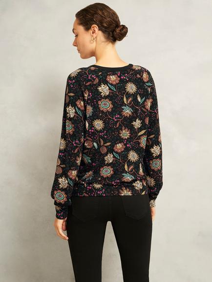 Hobbs Zelia Botanical Long Sleeve Top, Black/Multi - view 2, Black/Multi