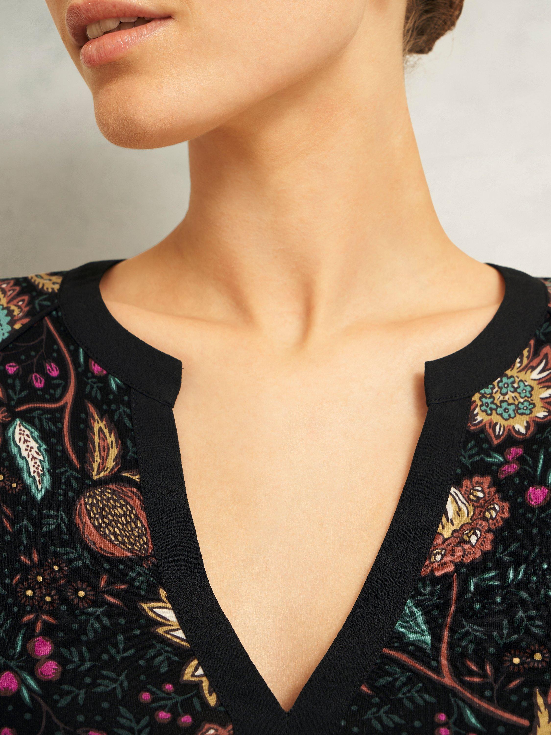 Product image 5 of 6, which shows Hobbs Zelia Botanical Long Sleeve Top, Black/Multi, S